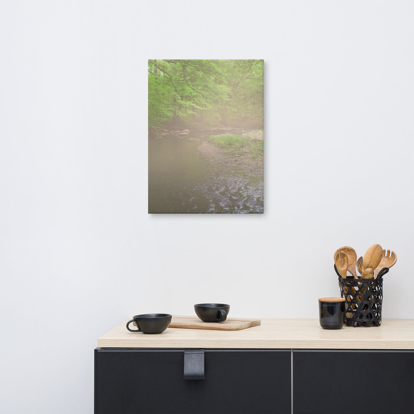 Early Morning Fog on the River Rural Landscape Canvas Wall Art Prints