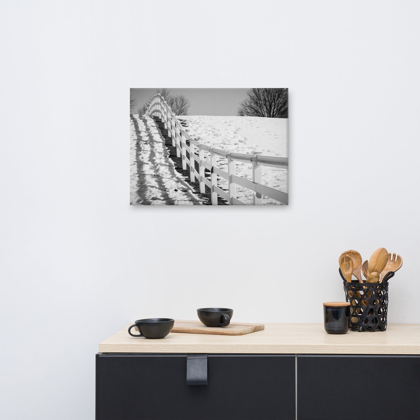 Endless Fences Black and White Rural Landscape Canvas Wall Art Prints