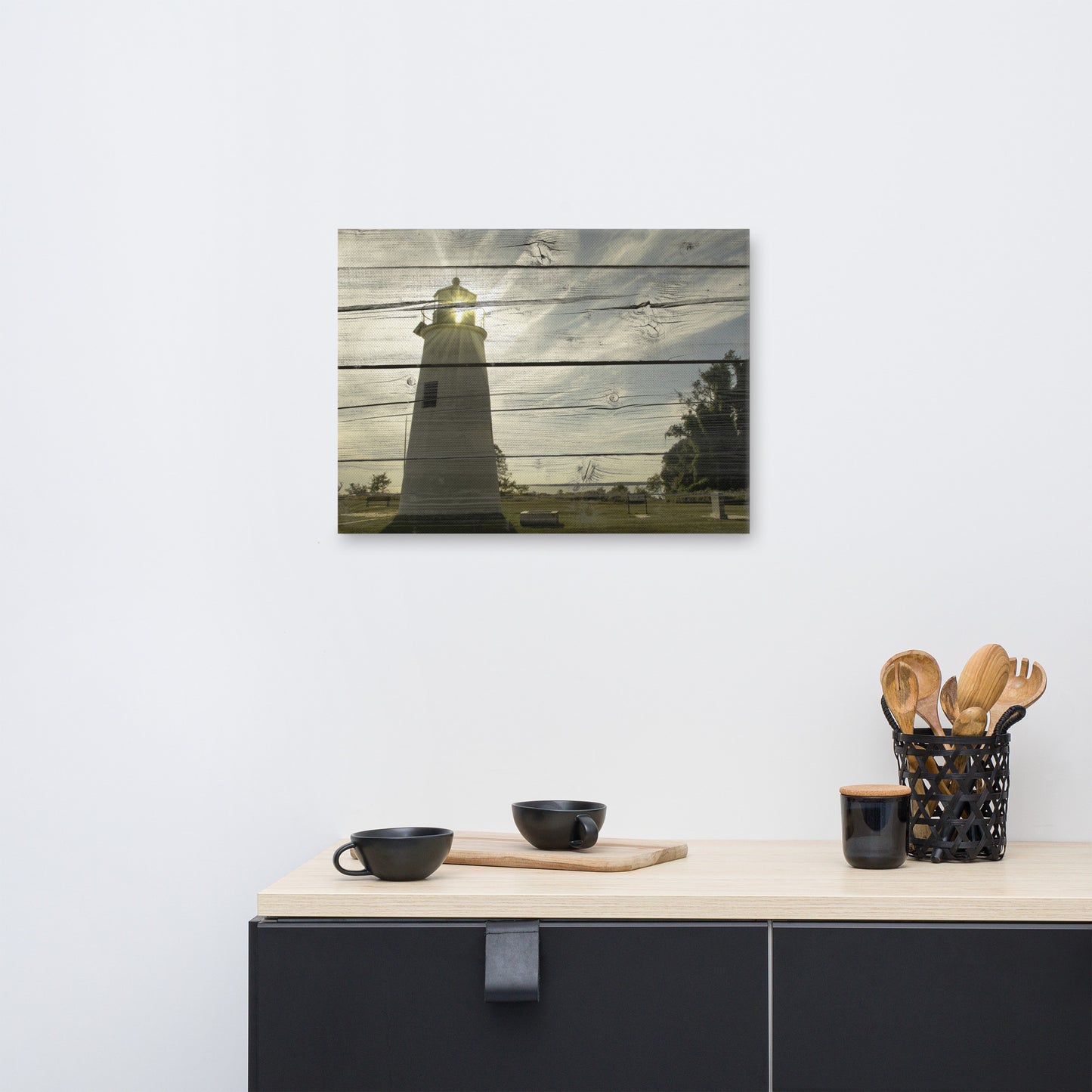 Faux Rustic Reclaimed Wood Turkey Point Lighthouse Canvas Wall Art Prints