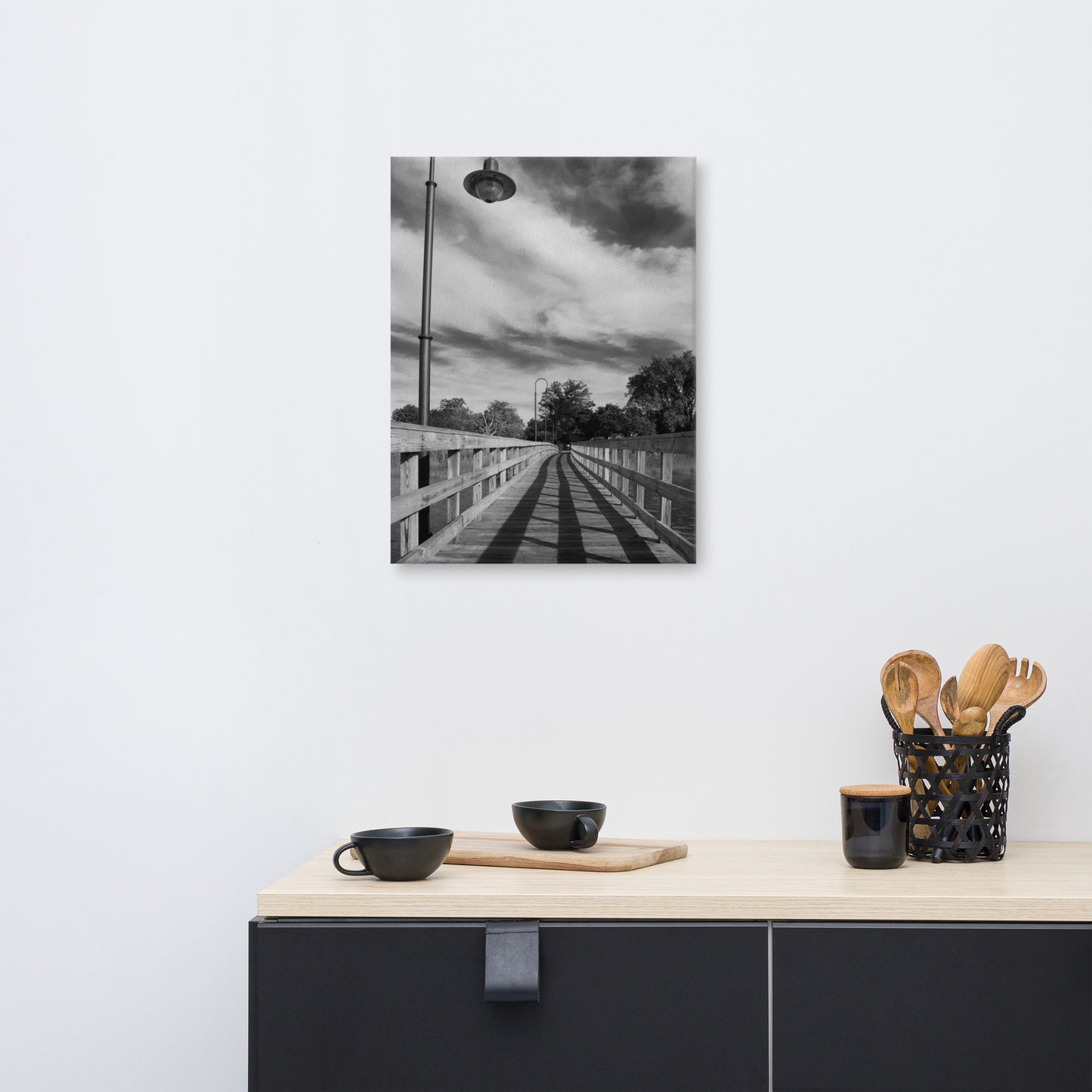 Follow the Lines Black and White Coastal Landscape Canvas Wall Art Prints