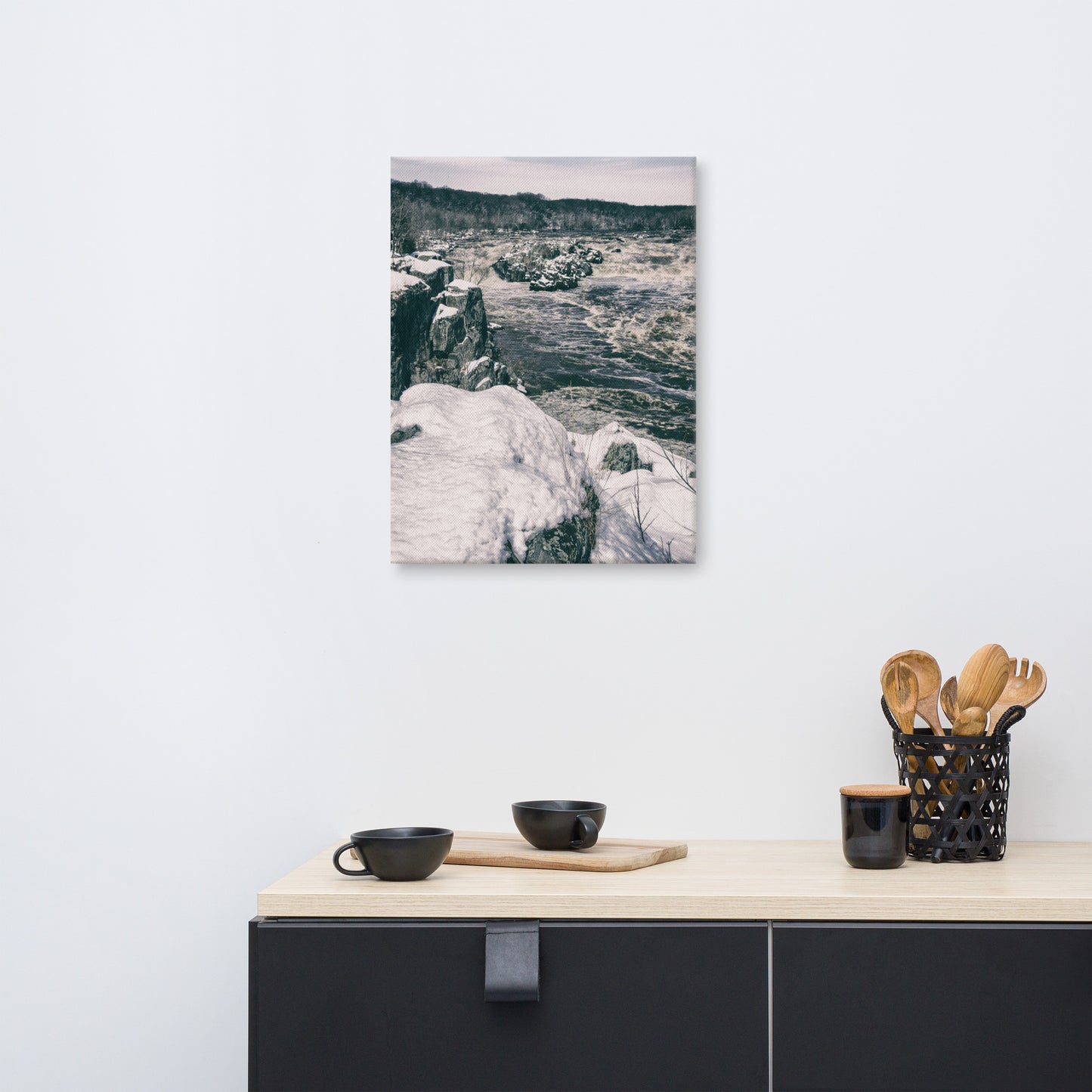 Great Falls Vintage Black and White Rural Landscape Photo Canvas Wall Art Prints