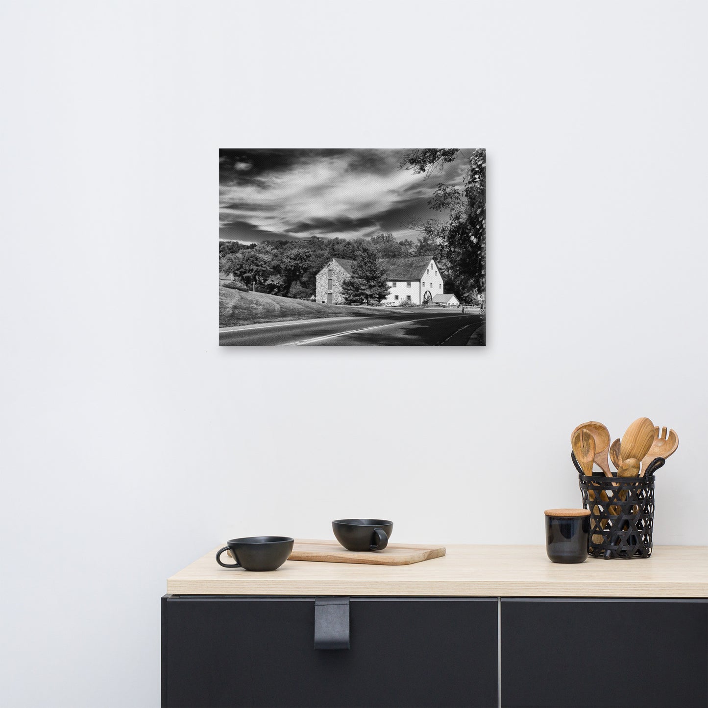 Greenbank Mill - Summer Black and White Rustic Landscape Photo Canvas Wall Art Prints