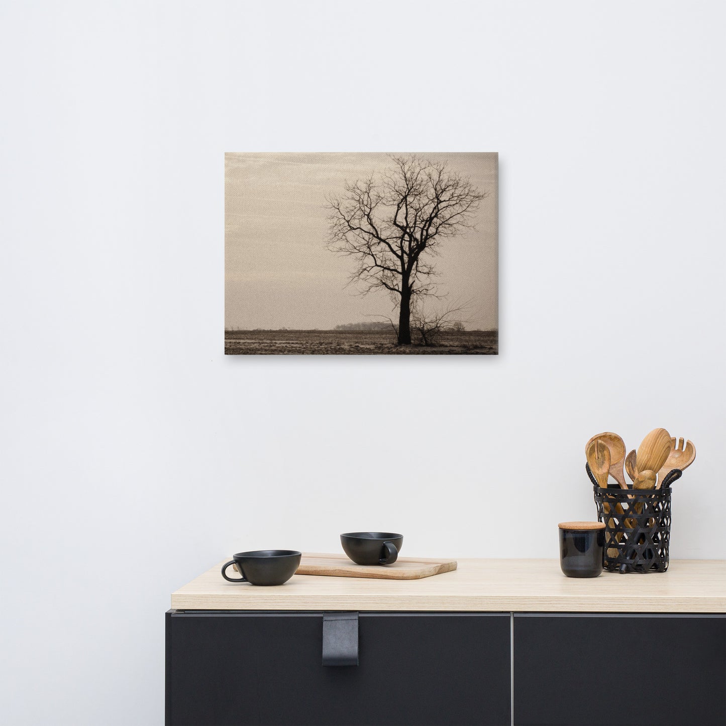 Lonely Tree Abstract Black and White Rural Landscape Canvas Wall Art Prints