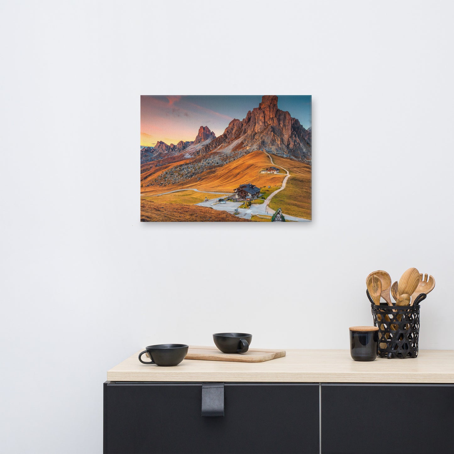 Majestic Sunset and Alpine Mountain Pass Rural Landscape Canvas Wall Art Prints