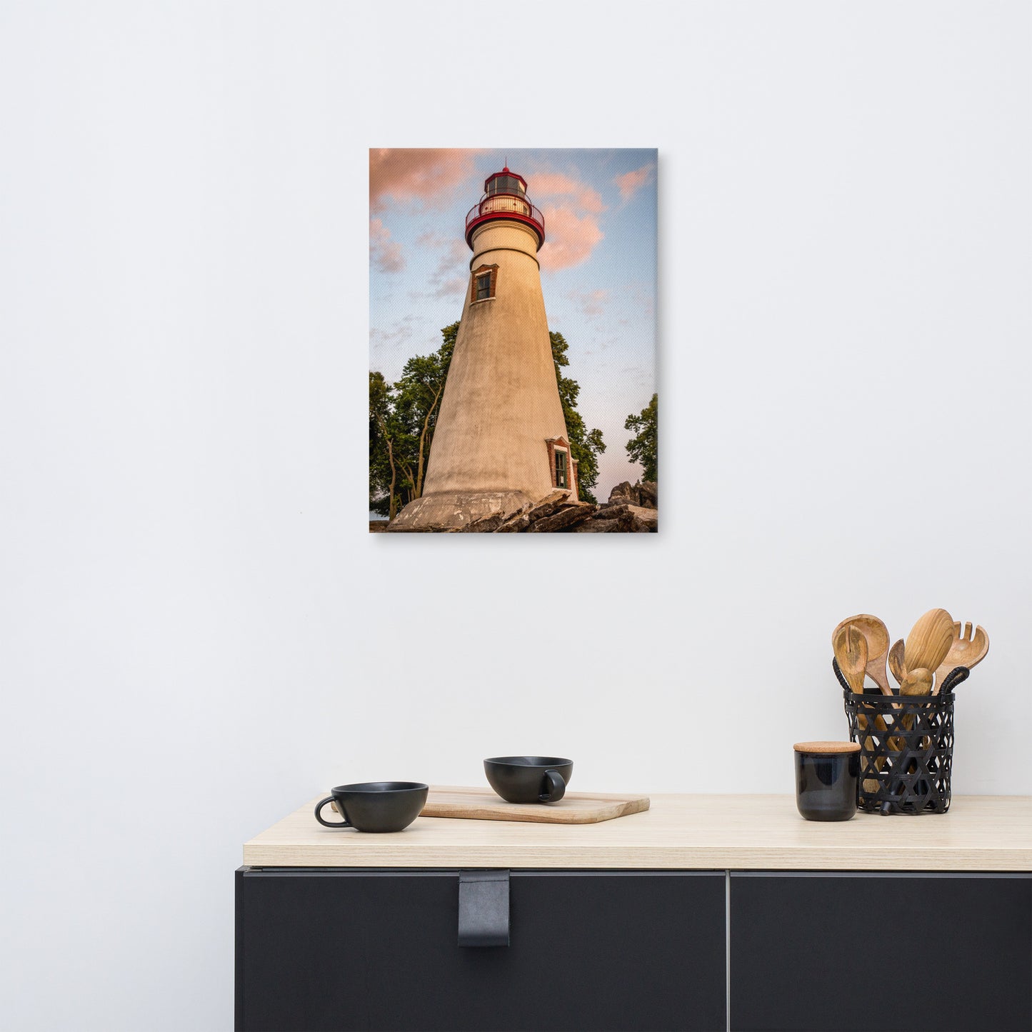 Marblehead Lighthouse at Sunset From the Shore Canvas Wall Art Prints