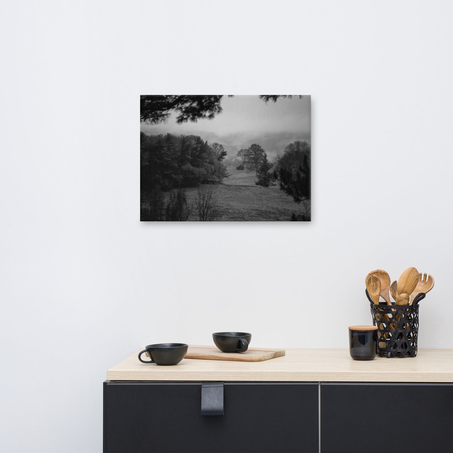 Mist of Valley Forge Black and White Rural Landscape Canvas Wall Art Prints