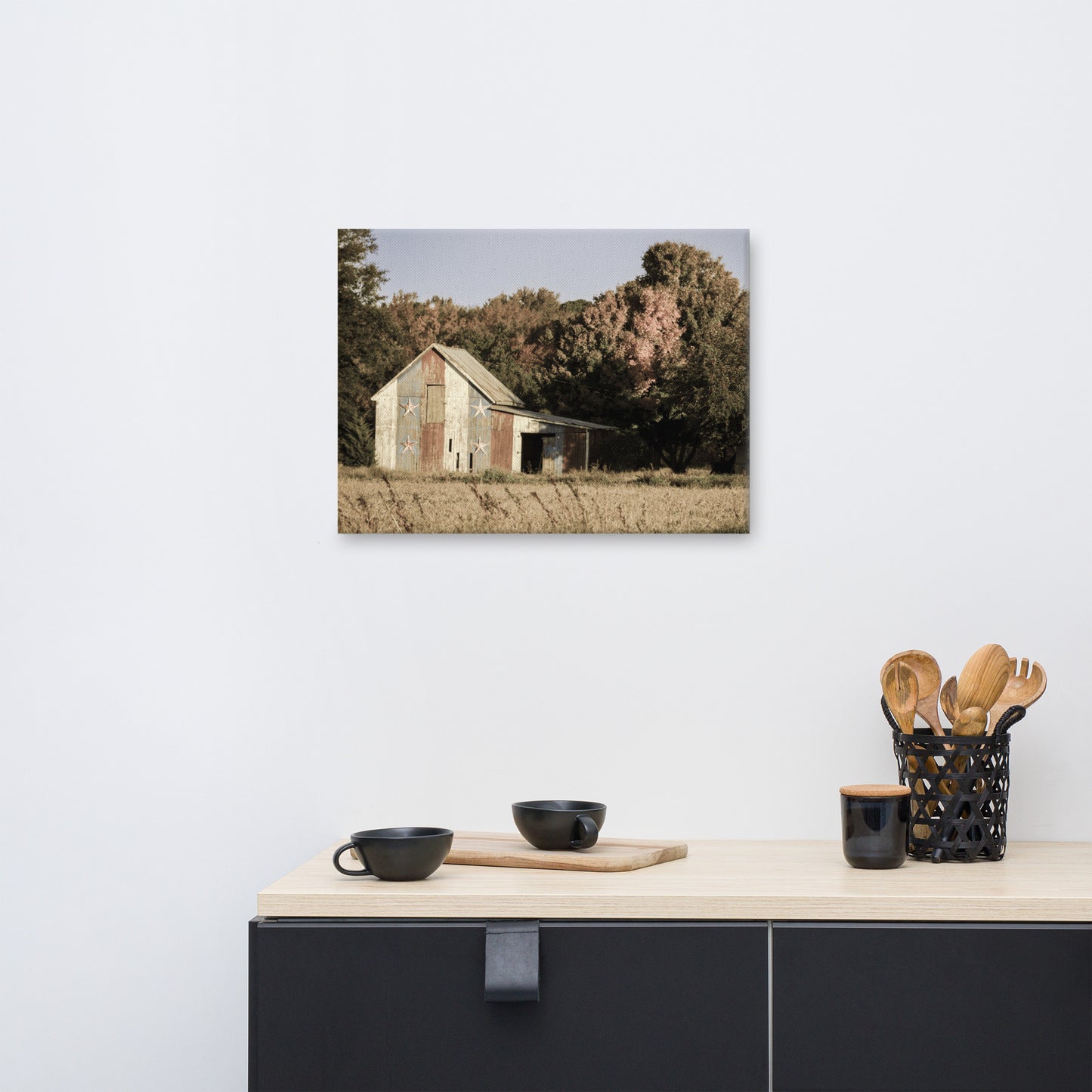 Patriotic Barn in Field Aged Rural Landscape Canvas Wall Art Prints