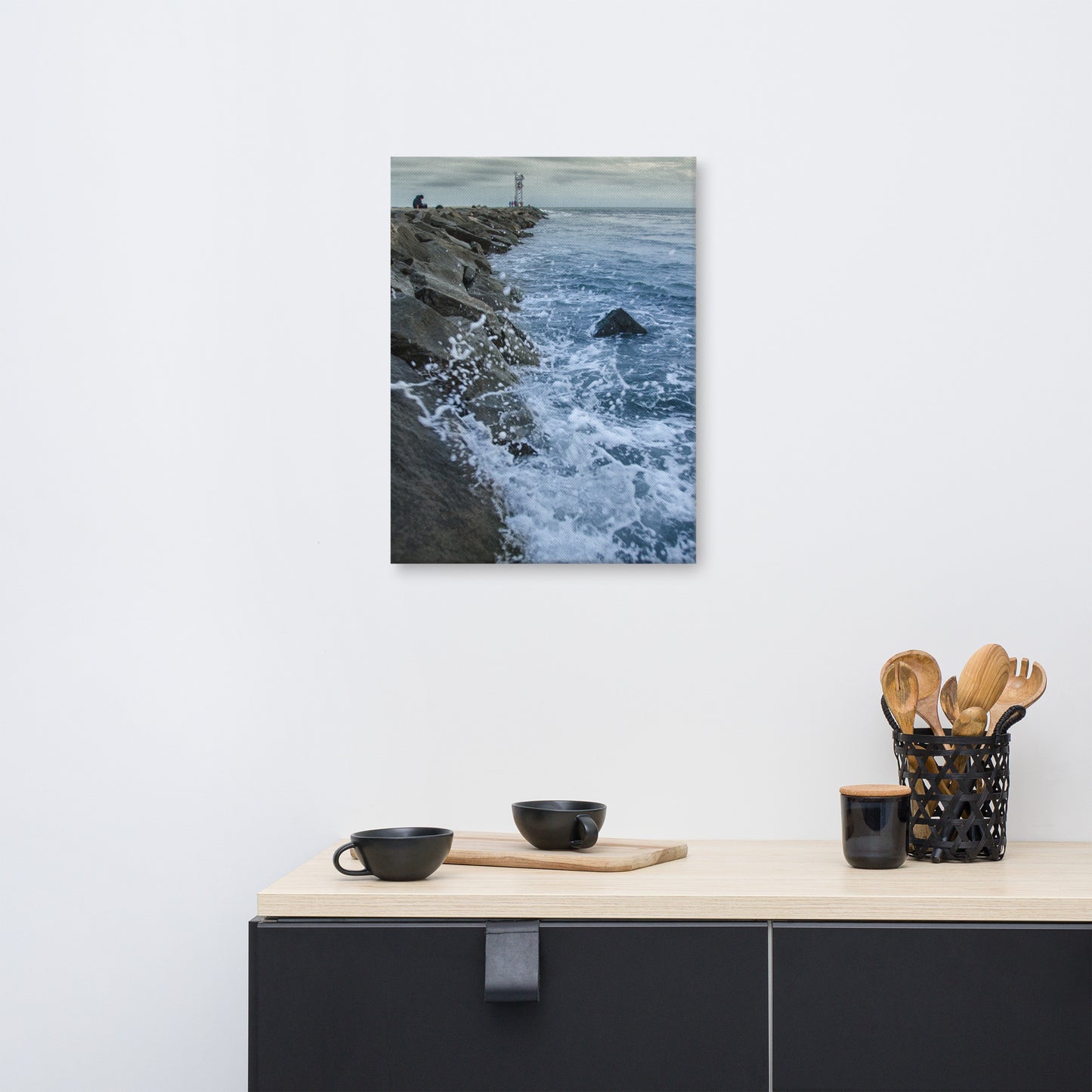 Splashing on the Jetty Coastal Landscape Canvas Wall Art Prints