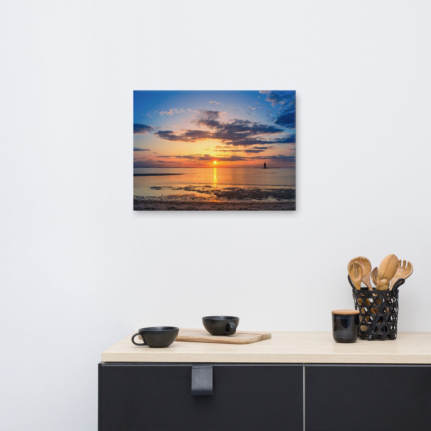 Sunset at Breakwater Lighthouse Coastal Landscape Canvas Wall Art Prints