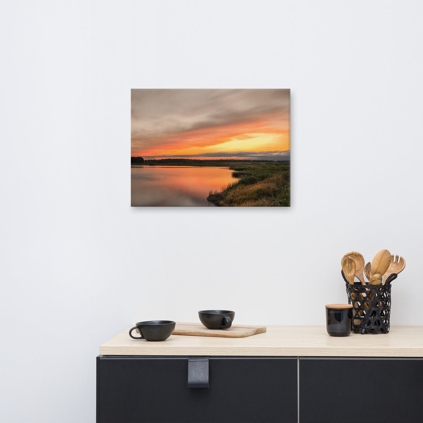 Sunset Over Woodland Marsh Coastal Landscape Canvas Wall Art Prints