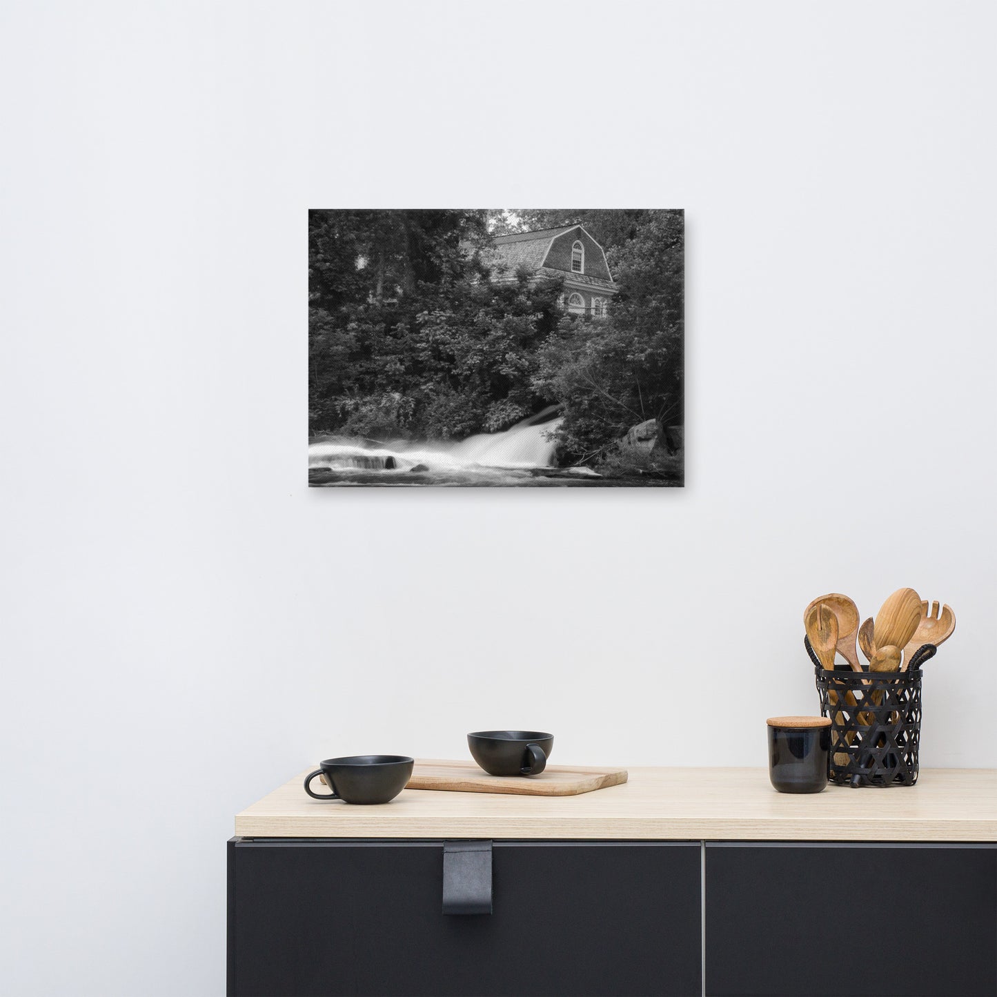 The Brandywine River & First Presbyterian Church Black & White Canvas Wall Art Prints