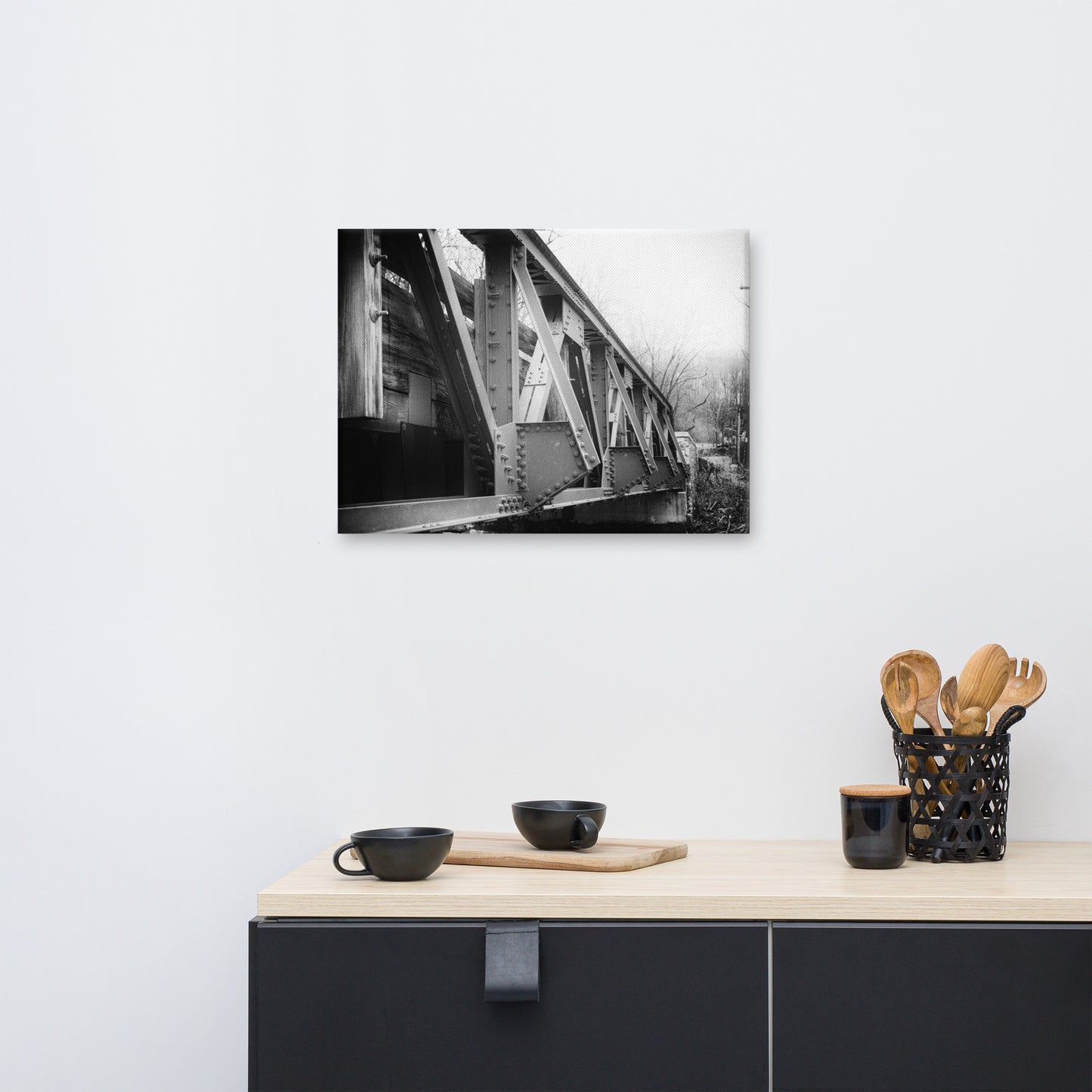 White Clay Creek Bridge Black and White Rural Landscape Canvas Wall Art Prints