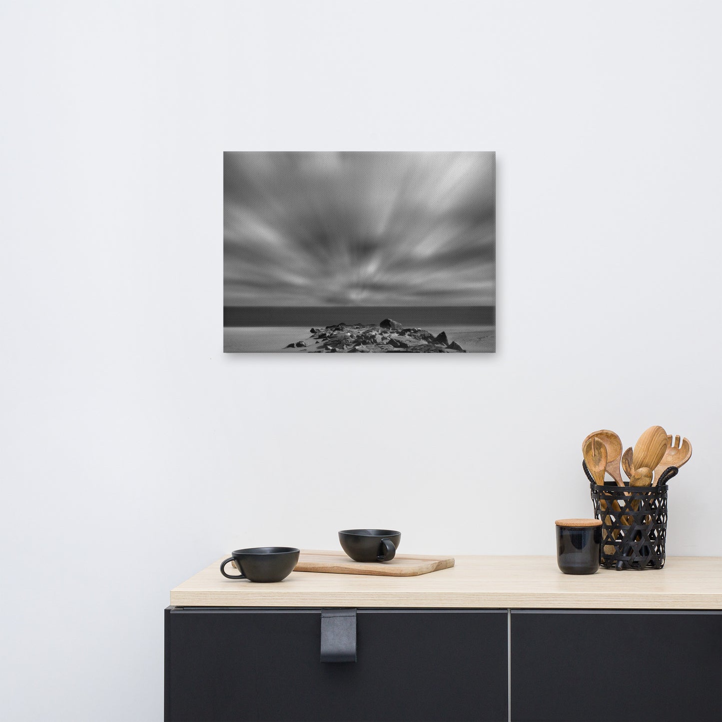 Windy Beach Black and White Coastal Landscape Photograph Canvas Wall Art Prints