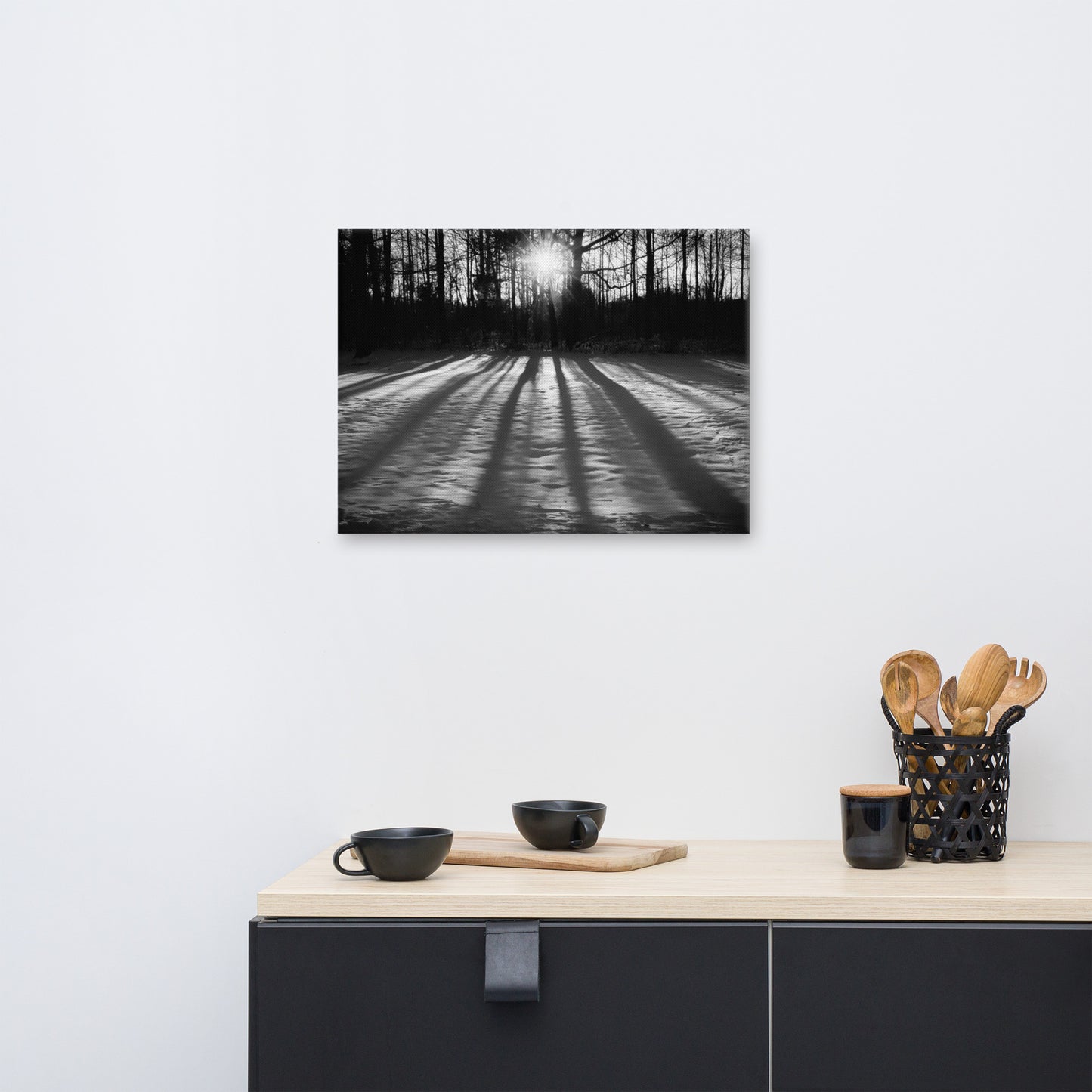 Winter Shadows Black and White Rural Landscape Canvas Wall Art Prints