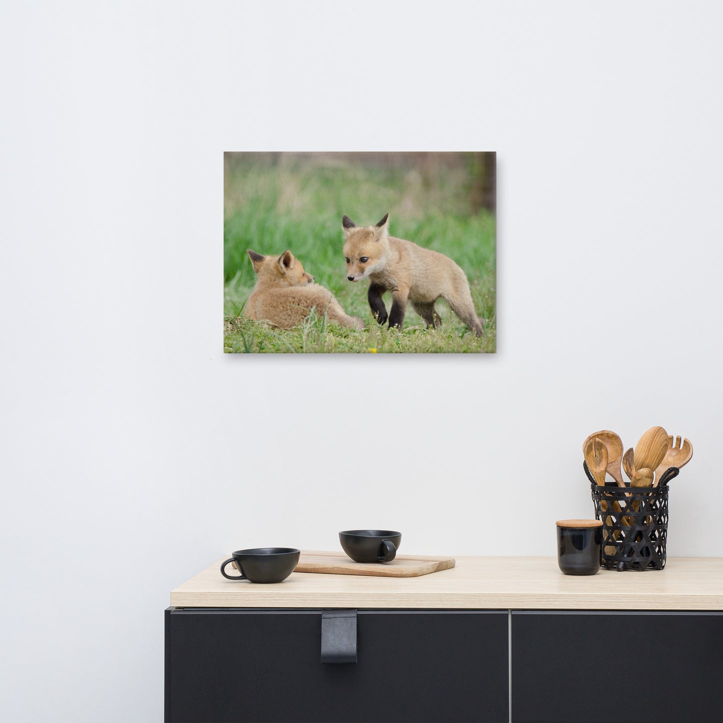 Farmhouse Kitchen Artwork: Fox Pups / Kits - Coming to Get You Animal / Wildlife Photograph Canvas Wall Art Print - Artwork - Wall Decor