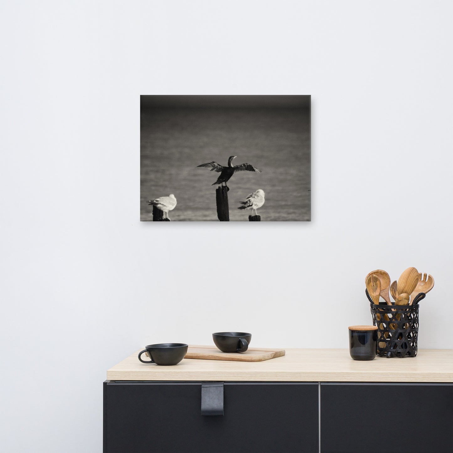 Drying Wings After Storm in Black and White Animal Wildlife Photograph Canvas Wall Art Prints