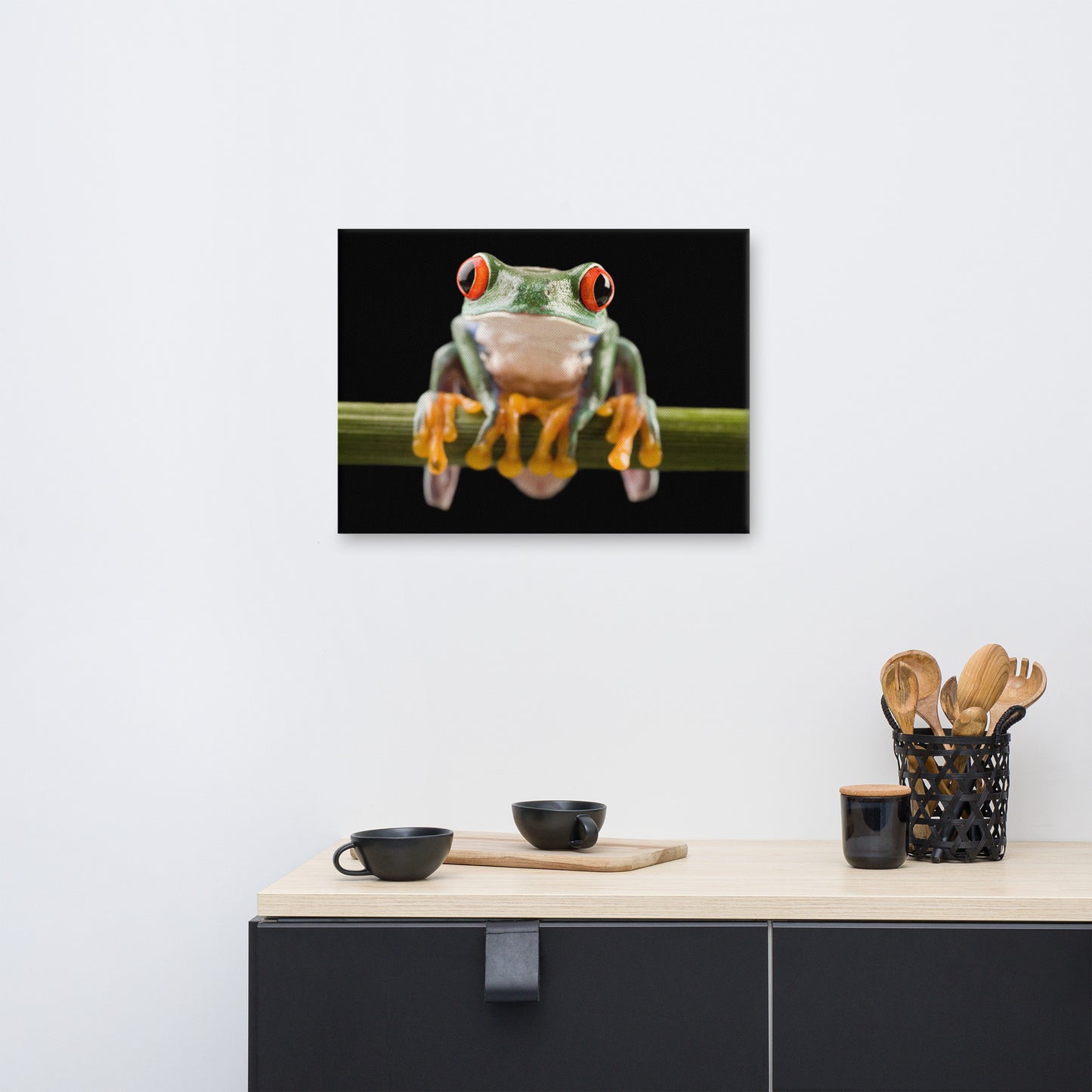 Red Eyed Tree Frog Sitting on Branch Animal Wildlife Nature Photo Canvas Wall Art Print
