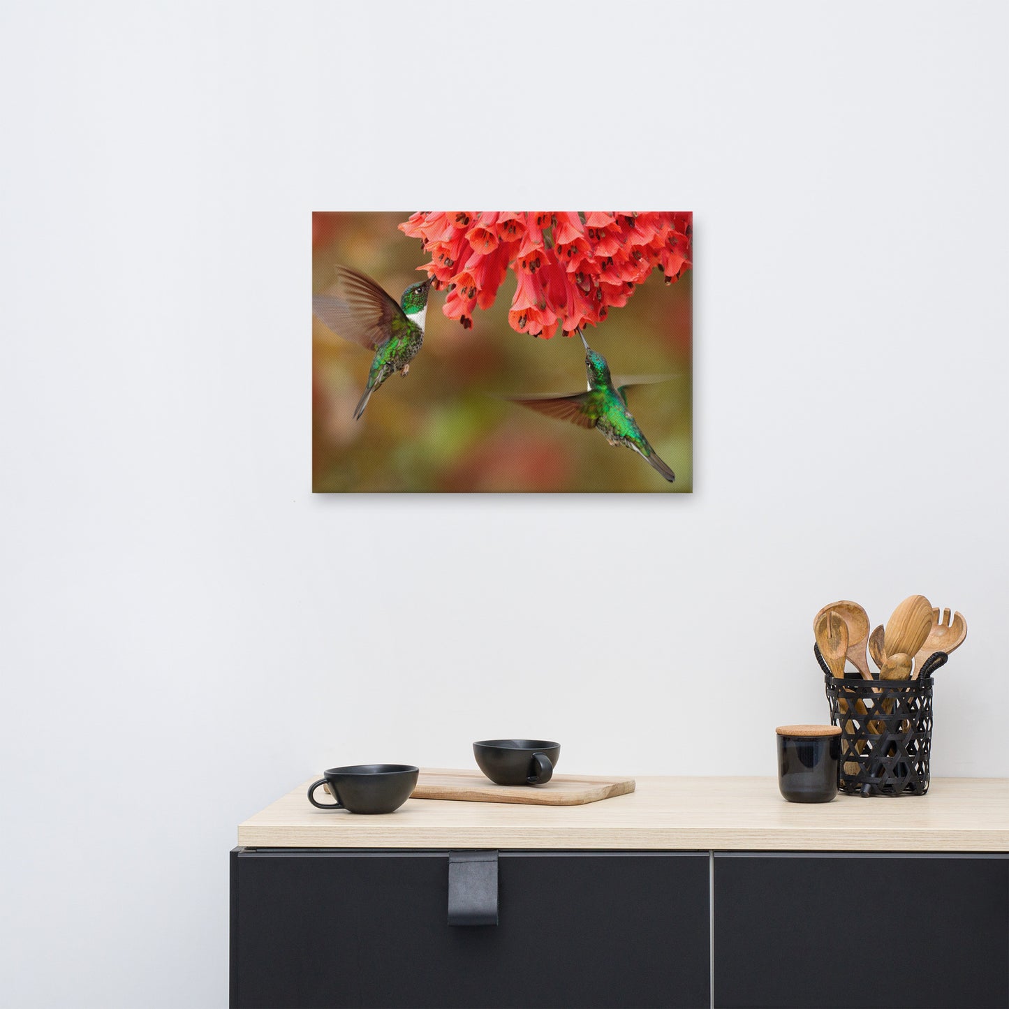 Hummingbirds with Reddish-Orange Flowers Animal Wildlife Floral Photograph Canvas Wall Art Prints