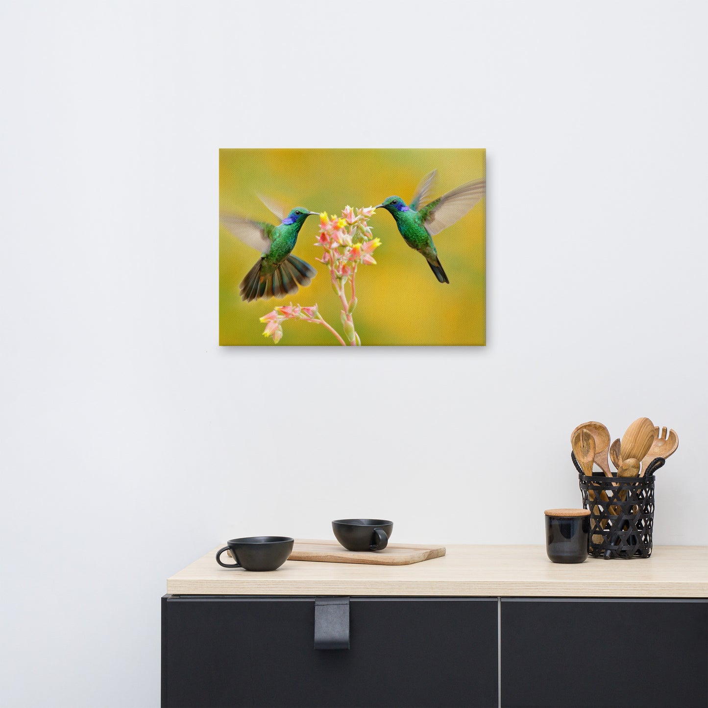 Hummingbirds with Little Pink Flowers Animal / Wildlife Floral Photo Canvas Wall Art Prints