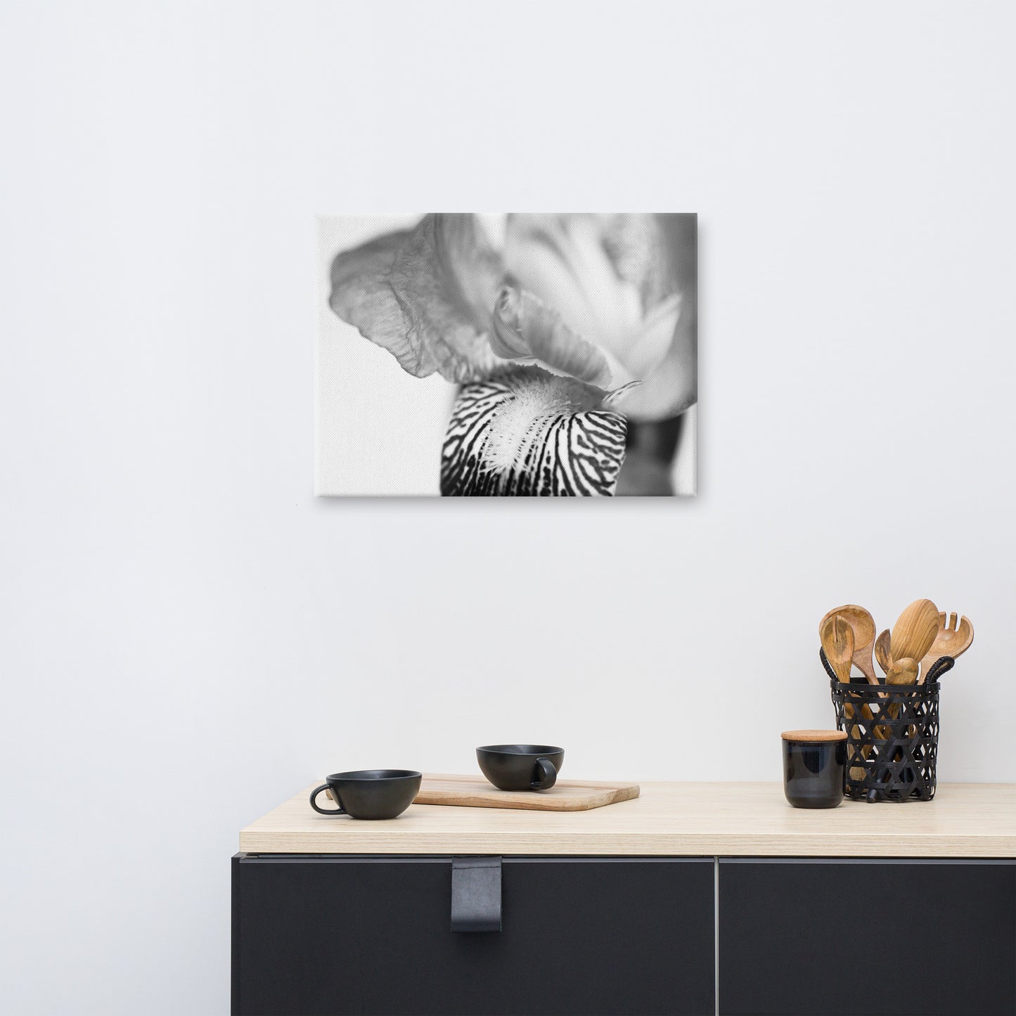 Bold Iris on White Black and White Floral Botanical Nature Photograph Canvas Wall Art Prints