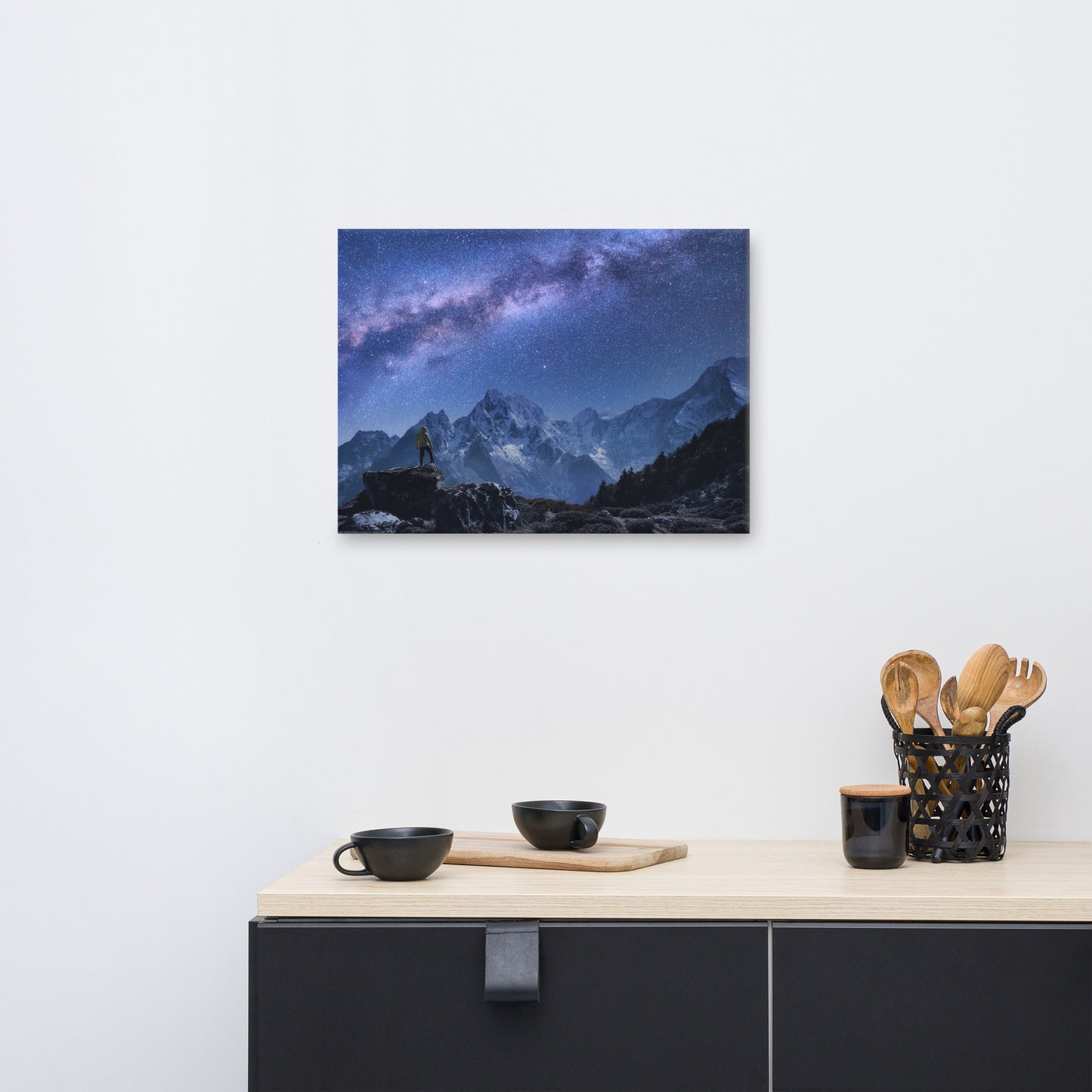 Stone Mountains and Milky Way Night Landscape Photo Canvas Wall Art Print
