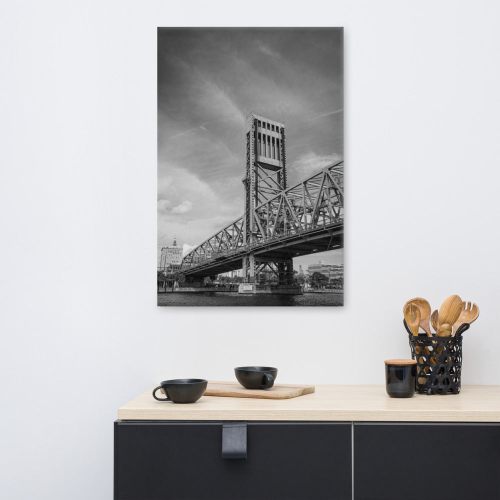 Urban Outfitters Art Decor: Lift Bridge of Jacksonville Florida Black and White Urban Landscape Photo Canvas Wall Art Print