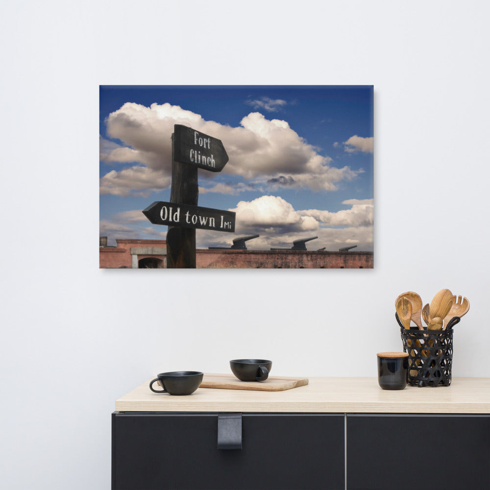 Large Industrial Wall Decor: Path Sign and Fort Clinch Urban Landscape Photo Canvas Wall Art Print