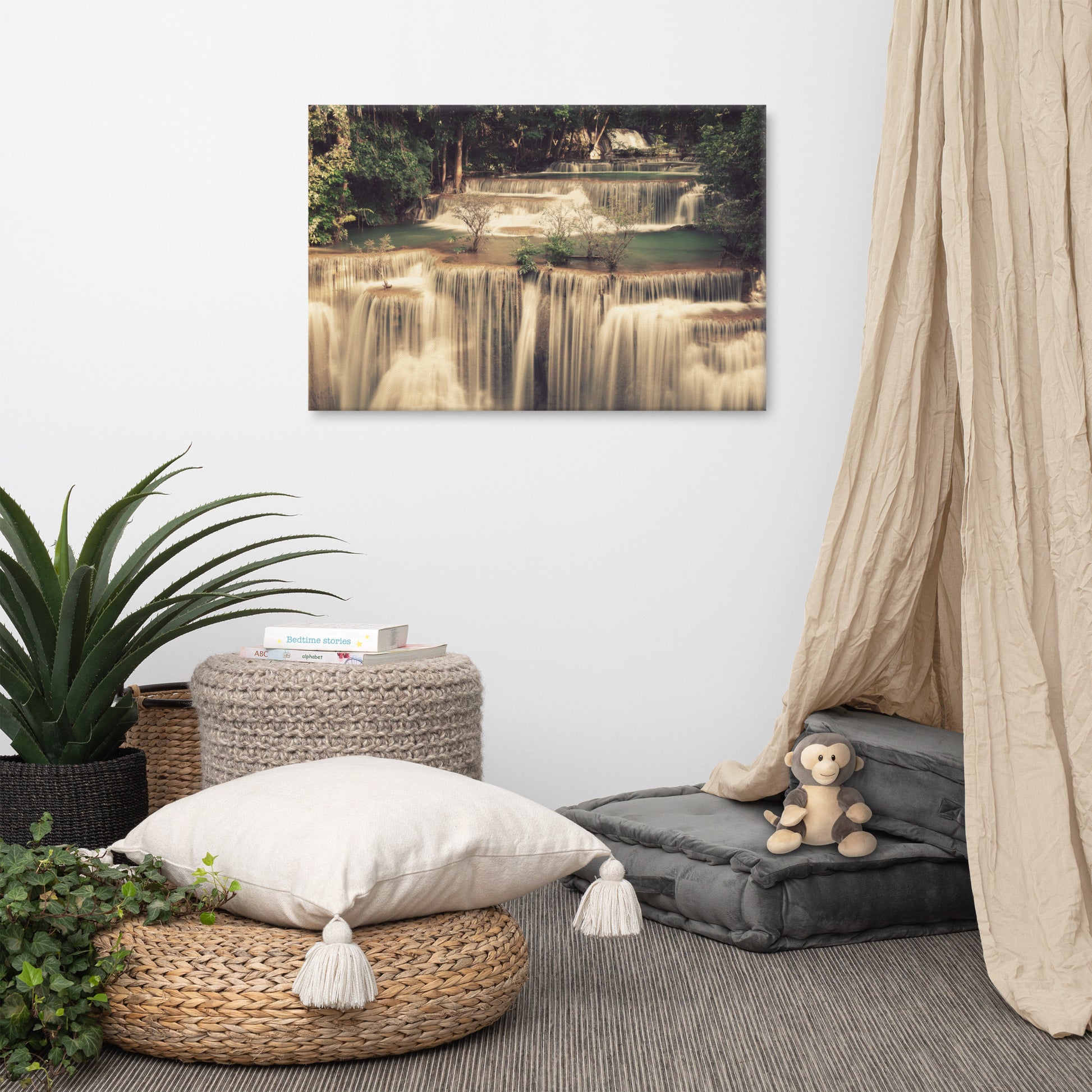 Misty Huay Mae Khamin Waterfall Thailand Landscape Photo Canvas Wall Art Prints