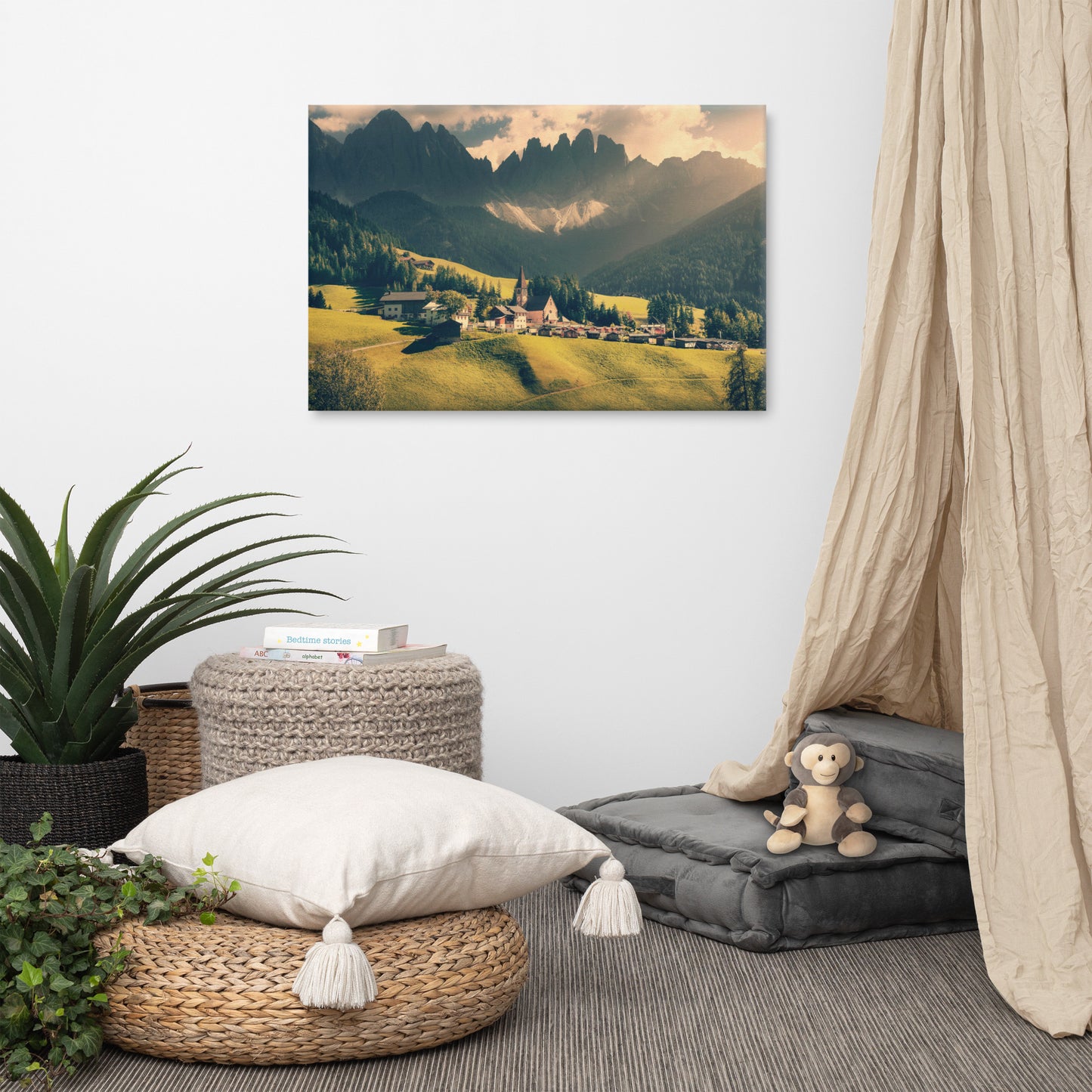 Sun Rays and Santa Maddalena Landscape Photo Canvas Wall Art Prints