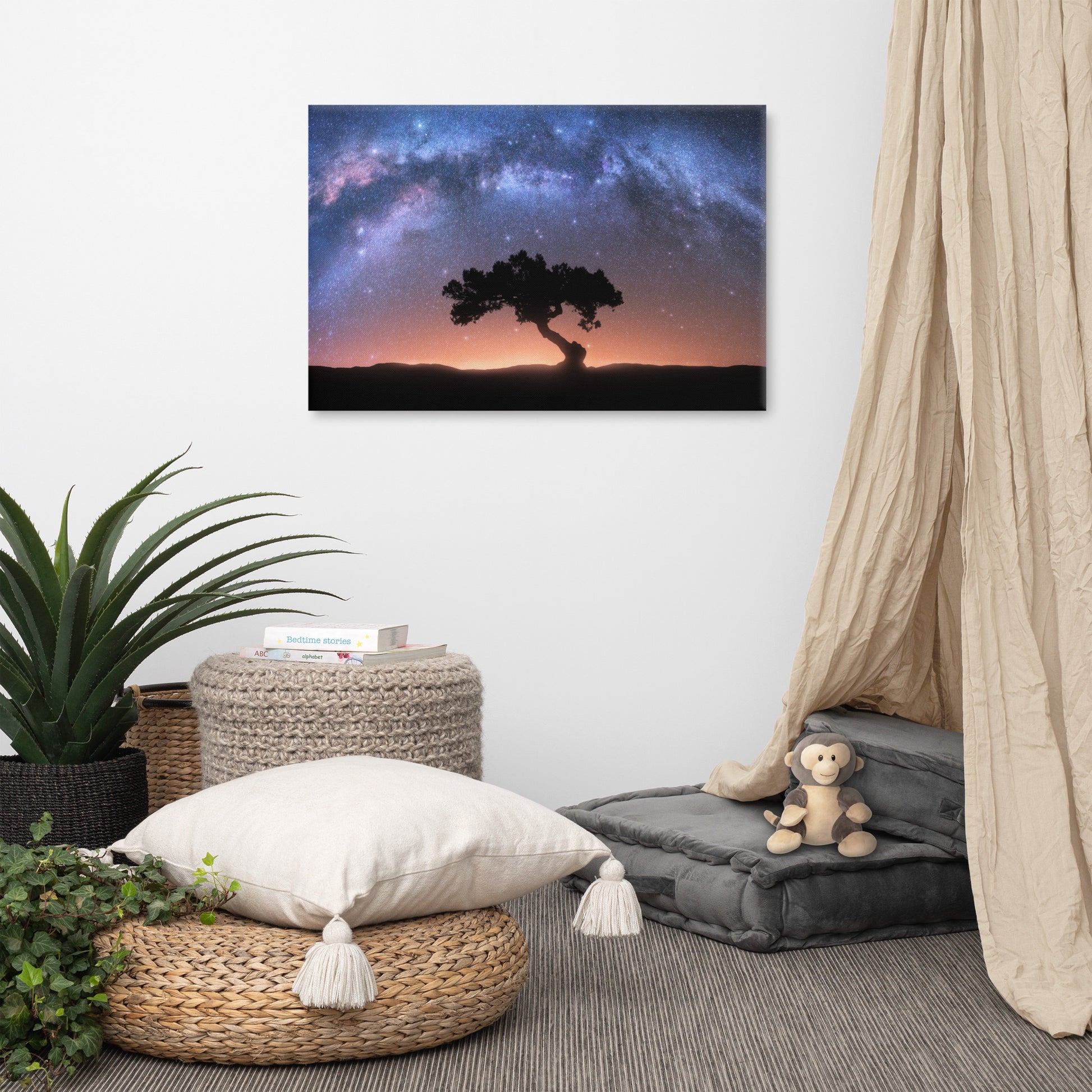 Milky Way Arch and Tree Night Galaxy Landscape Photo Canvas Wall Art Prints