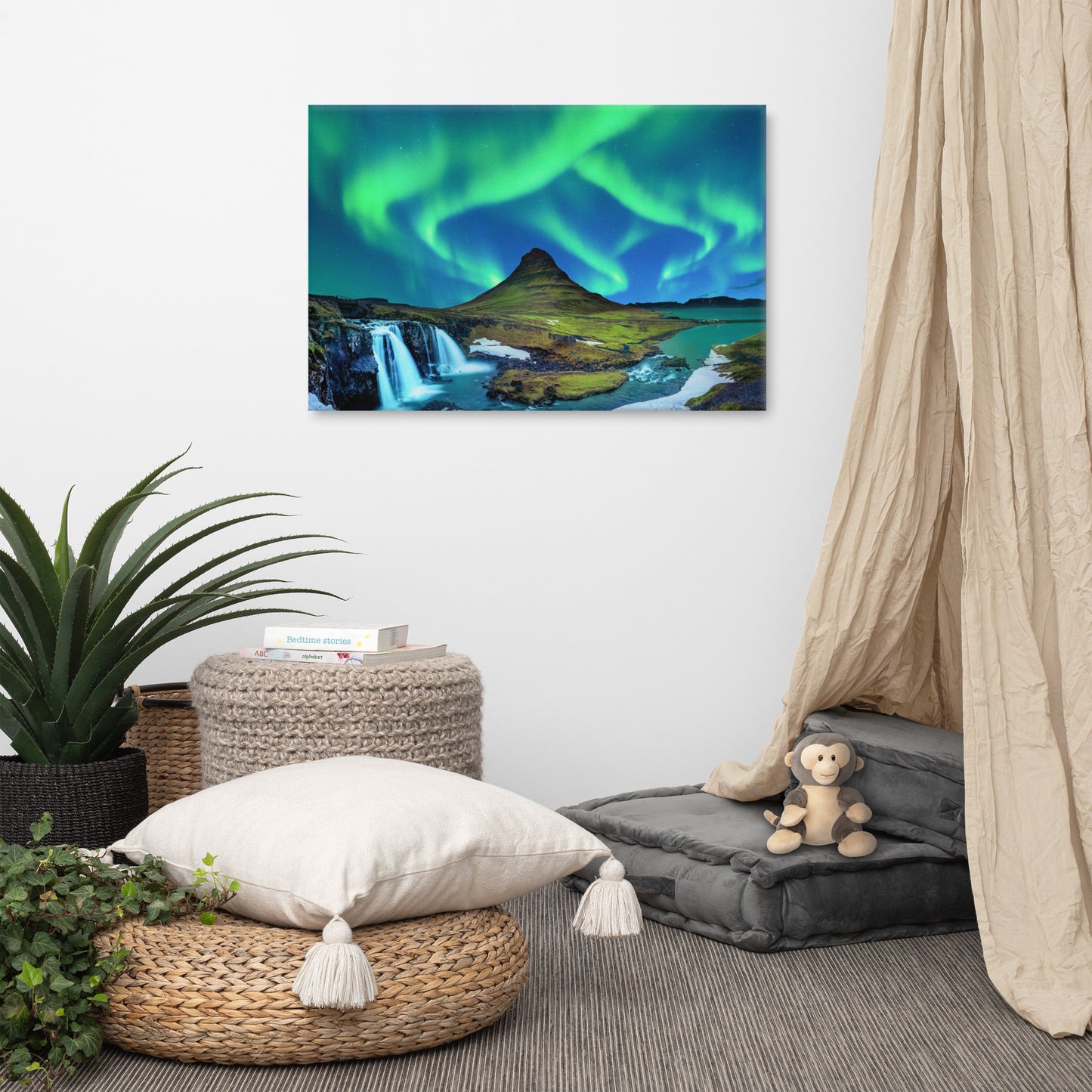 Winter Mountain Northern Lights Night Landscape Photo Canvas Wall Art Prints