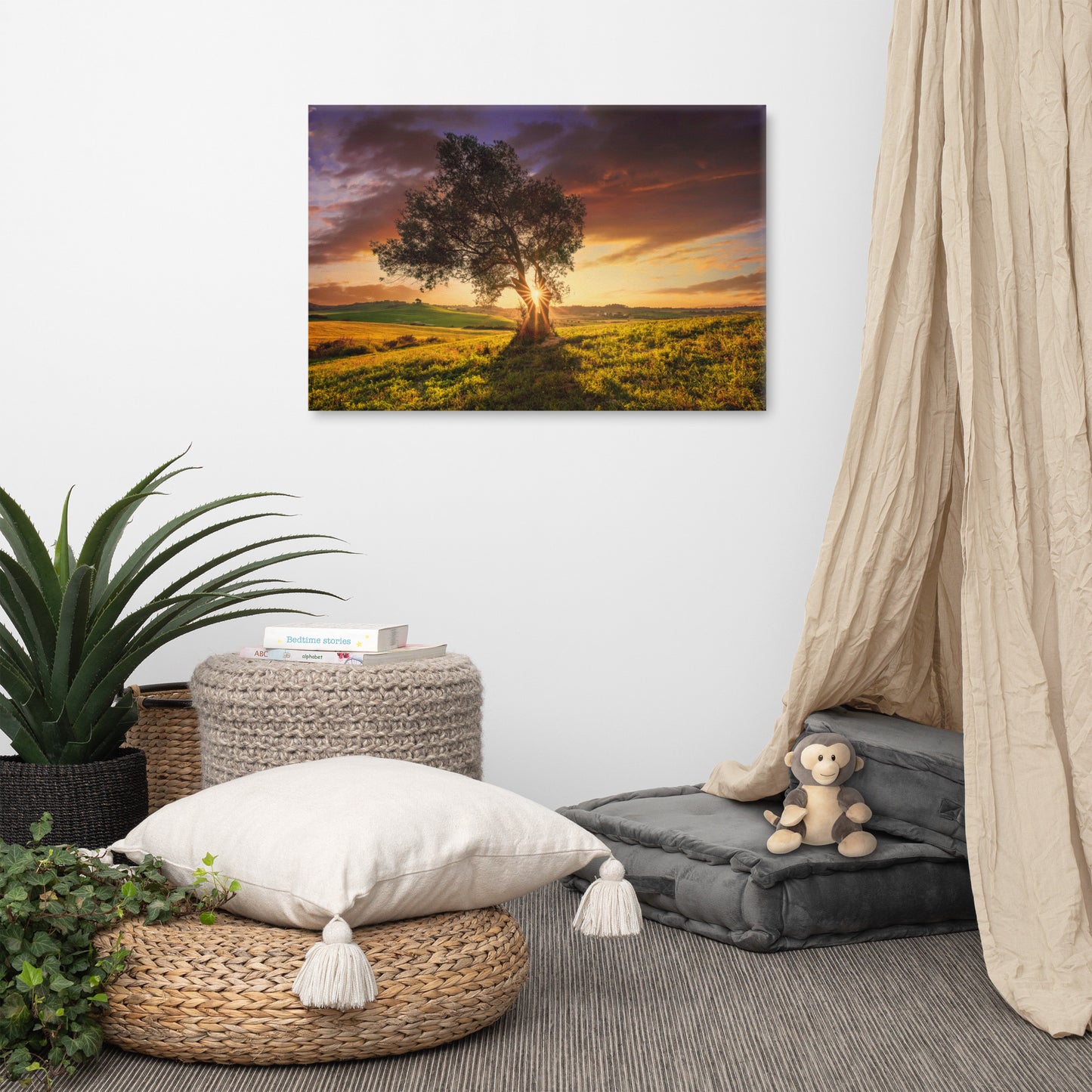 Countryside Olive Tree Sunset Landscape Photo Canvas Wall Art Prints