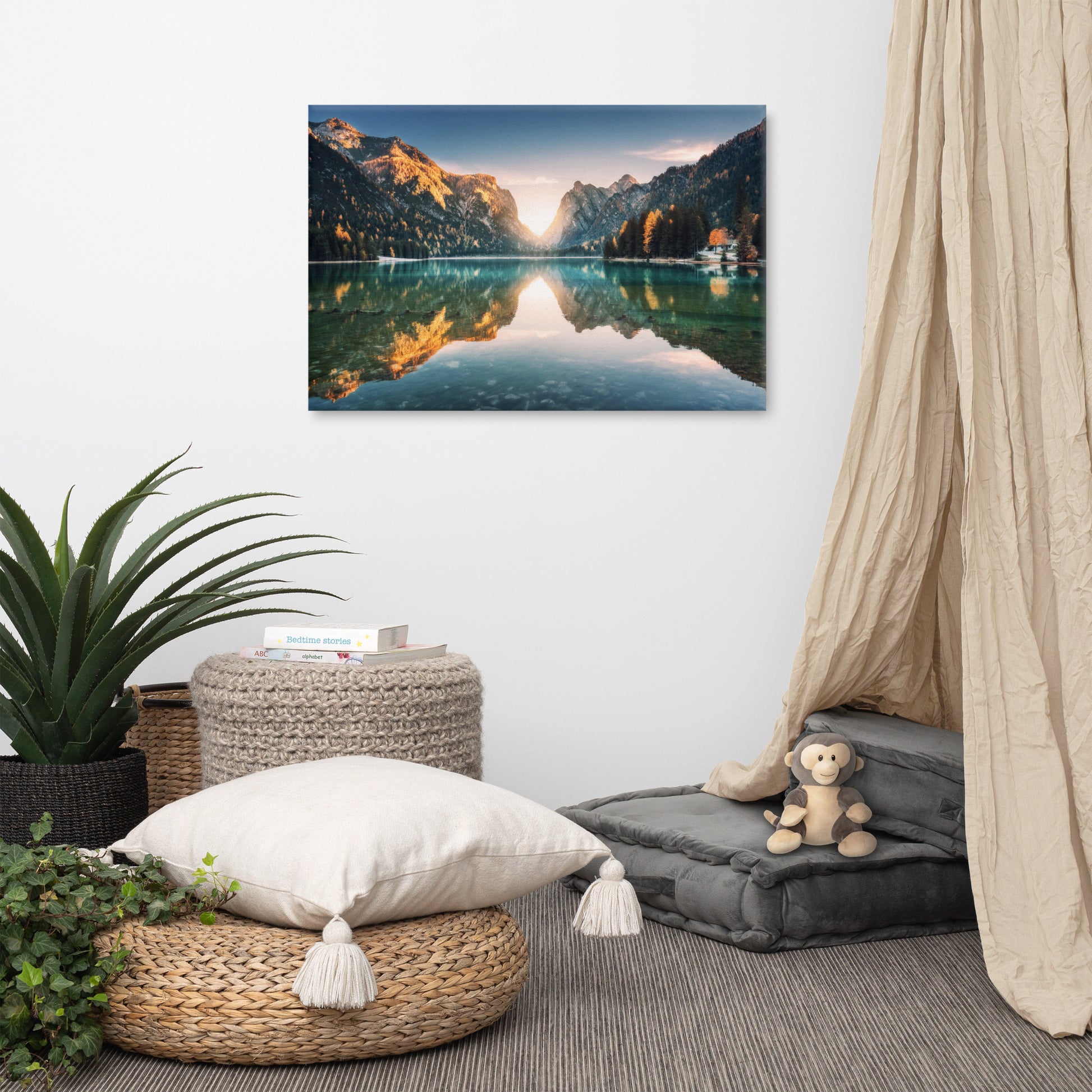 Sunrise Misty Mountain Lake Lively Color Effect Landscape Photo Canvas Wall Art Prints
