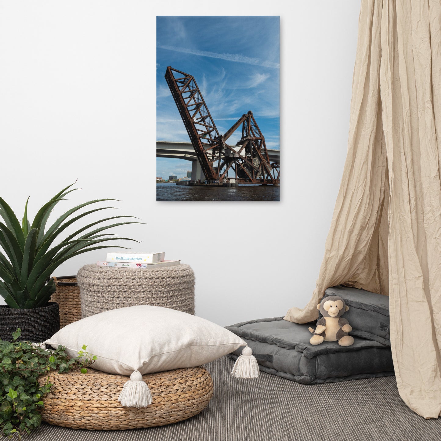 Train Drawbridge Jacksonville 3 Color Urban Landscape Canvas Wall Art Print