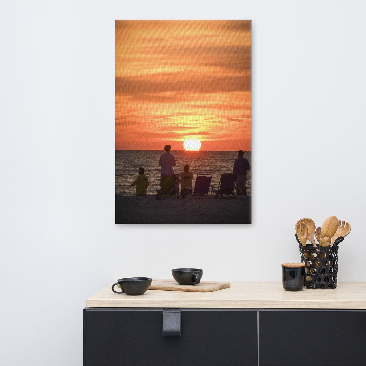 Summer Sunset Spectators Coastal Sunset Landscape Photo Canvas Wall Art Print