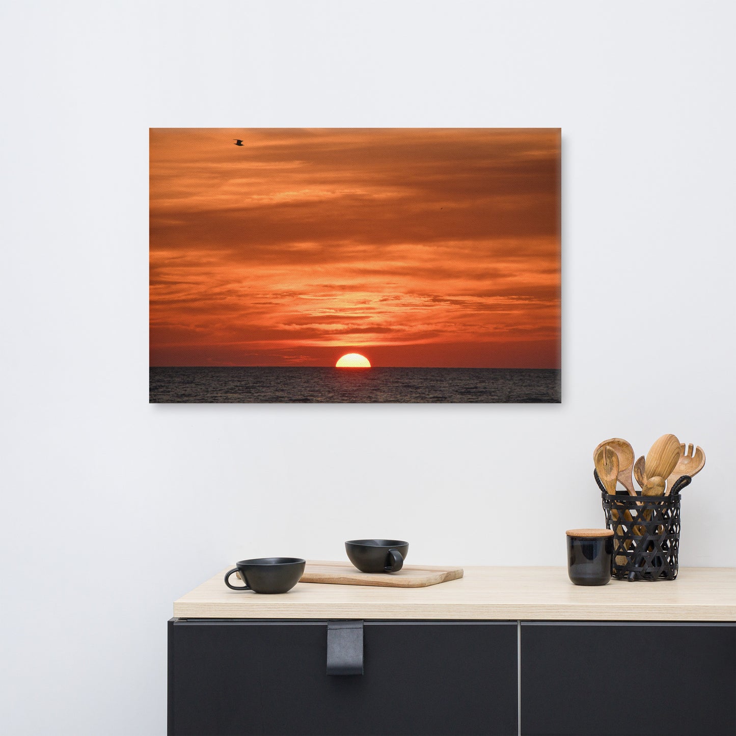 Fire in the Sky Coastal Sunset Landscape Photo Canvas Wall Art Print