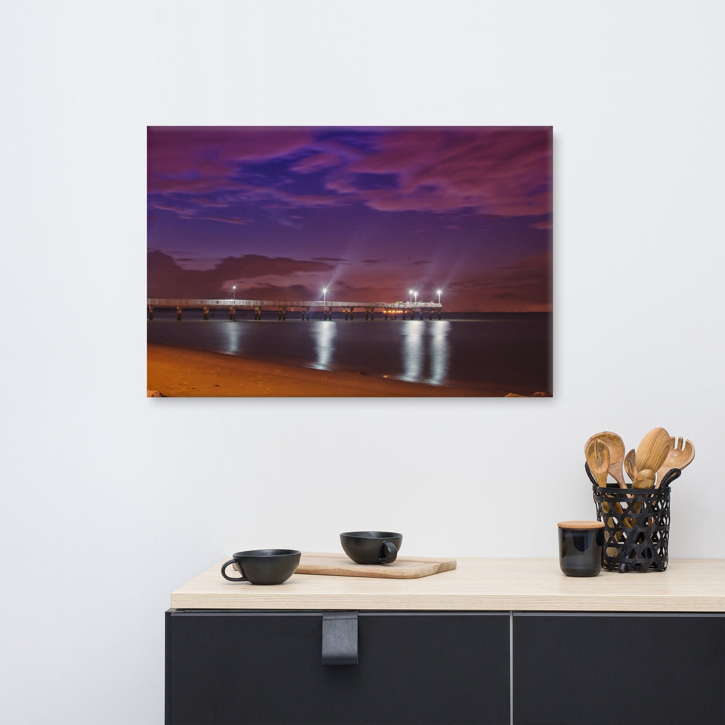 The Pier at Woodland Beach Coastal Urban Landscape Traditional Canvas Wall Art Print