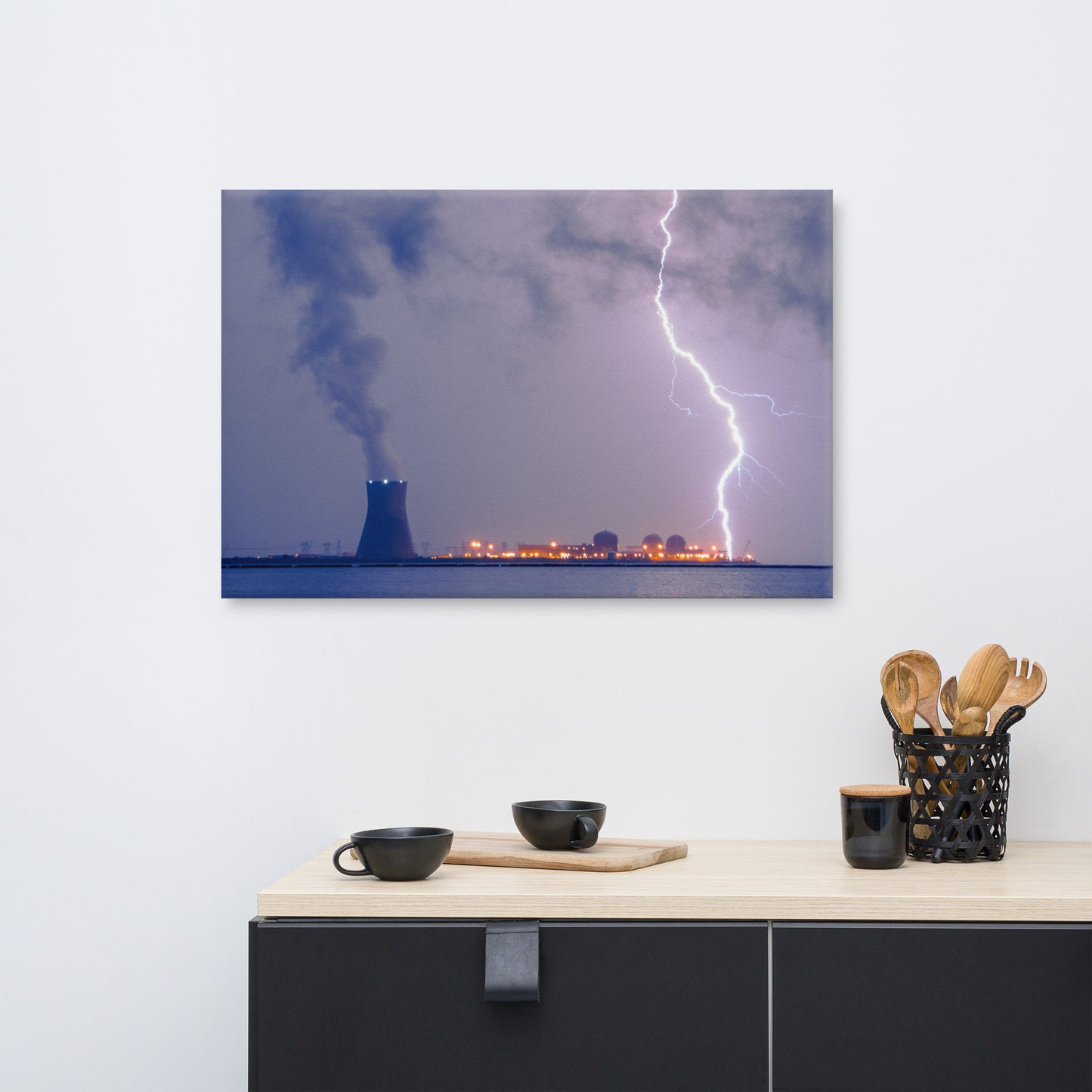 Lightning and Salem Power Plant 2 Urban Landscape Traditional Canvas Wall Art Print