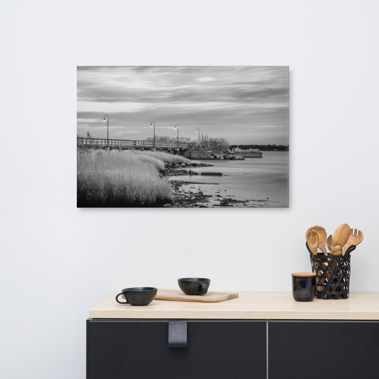 Historic New Castle 2 Black and White Coastal Landscape Canvas Wall Art Prints