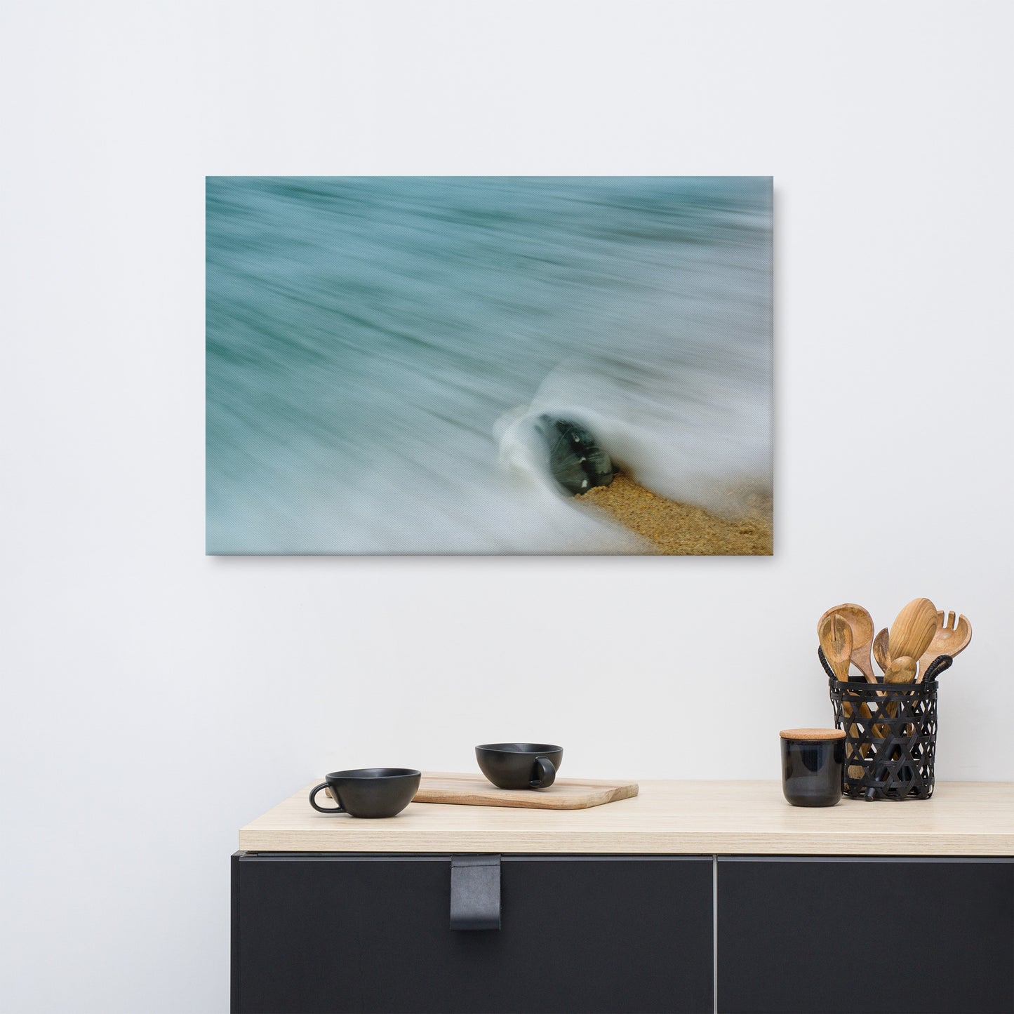 Whelk Seashell and Misty Wave Coastal Nature Photograph Canvas Wall Art Prints