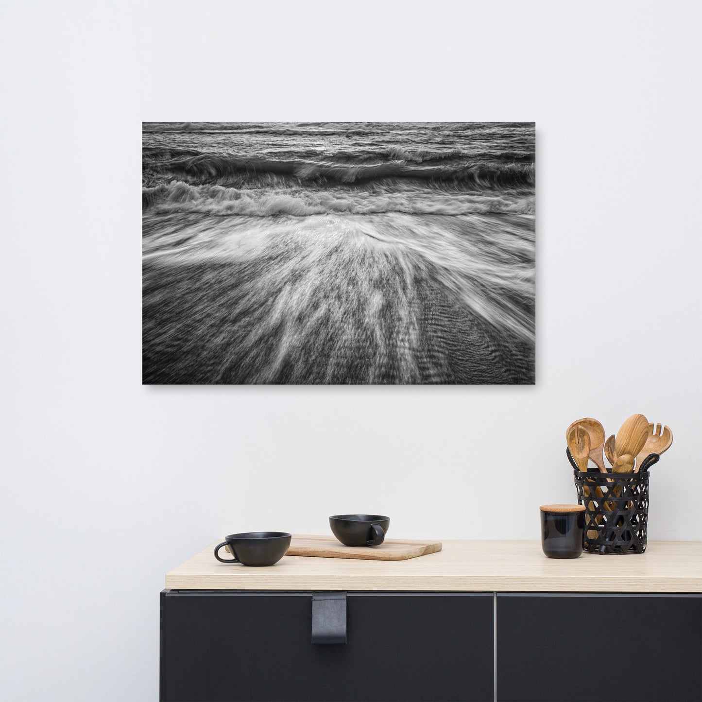 Washing Out to Sea Black and White Coastal Nature Photograph Canvas Wall Art Prints
