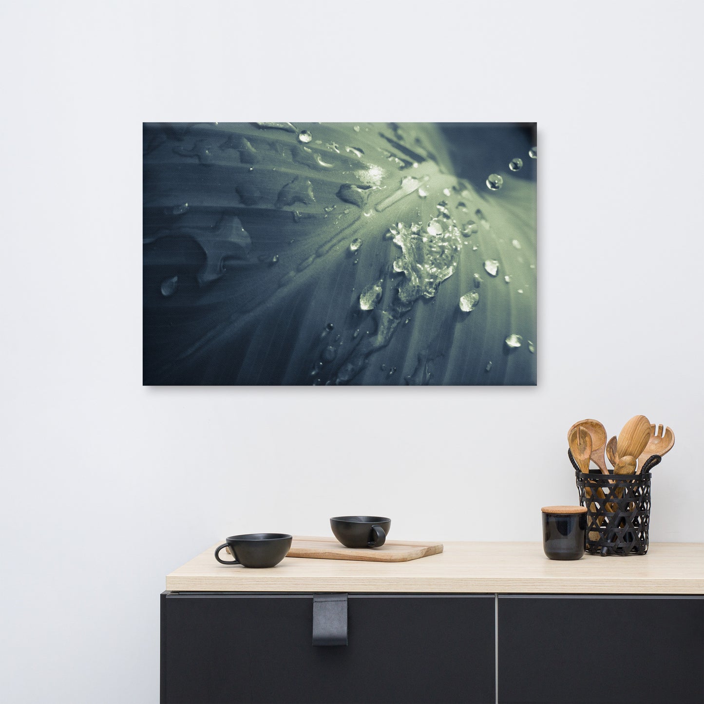 Rain Dropping on Canna Leaf Botanical Nature Photograph Canvas Wall Art Prints