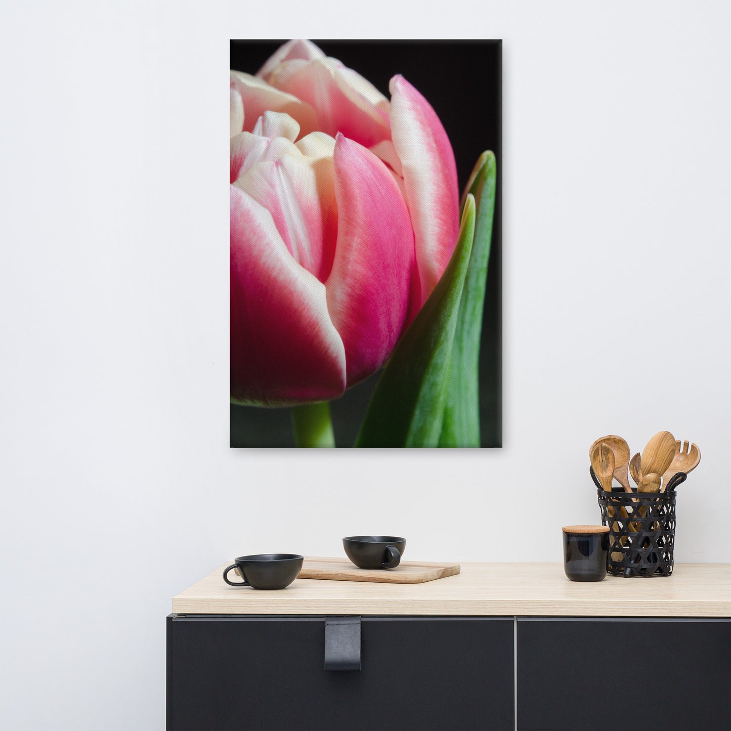 Pink and White Tulip Floral Botanical Nature Photo Canvas Wall Art Prints