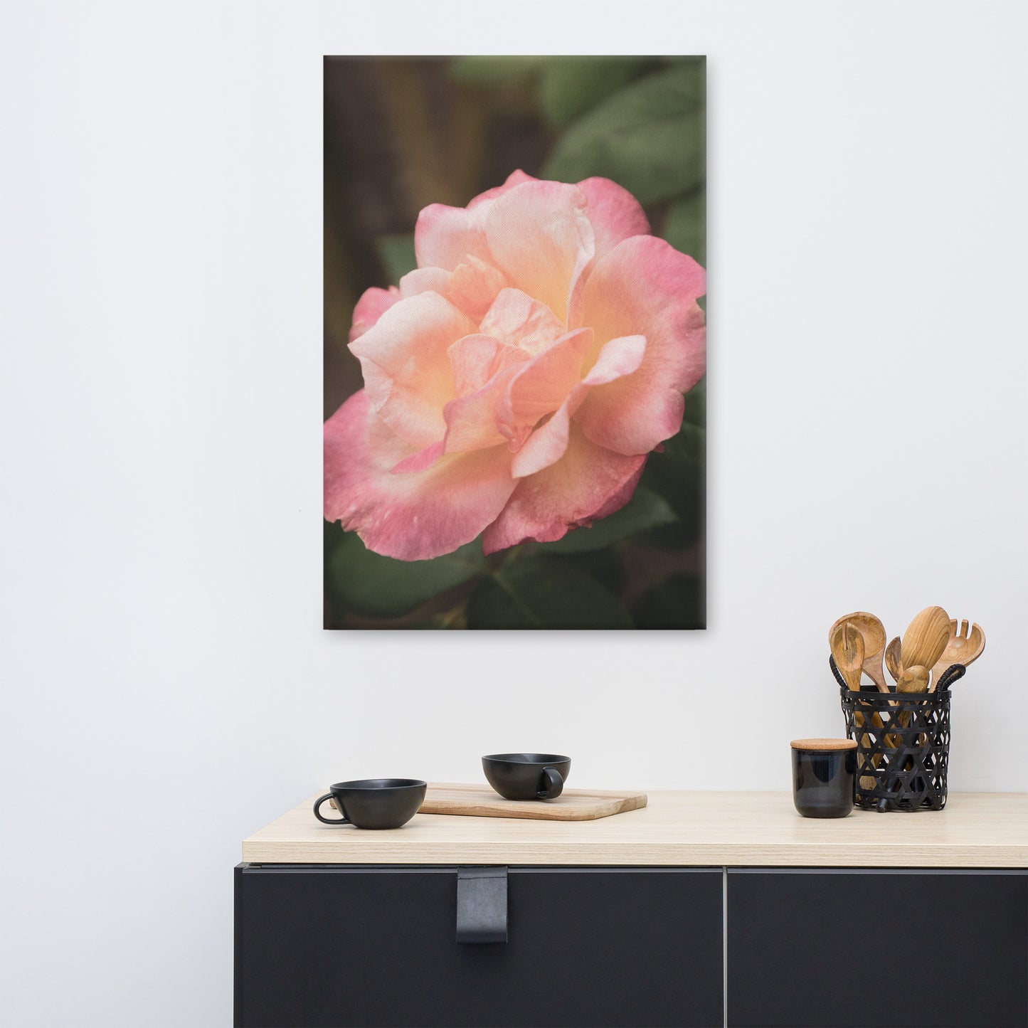 Pink and White Softened Rose Floral Botanical Nature Photo Canvas Wall Art Prints