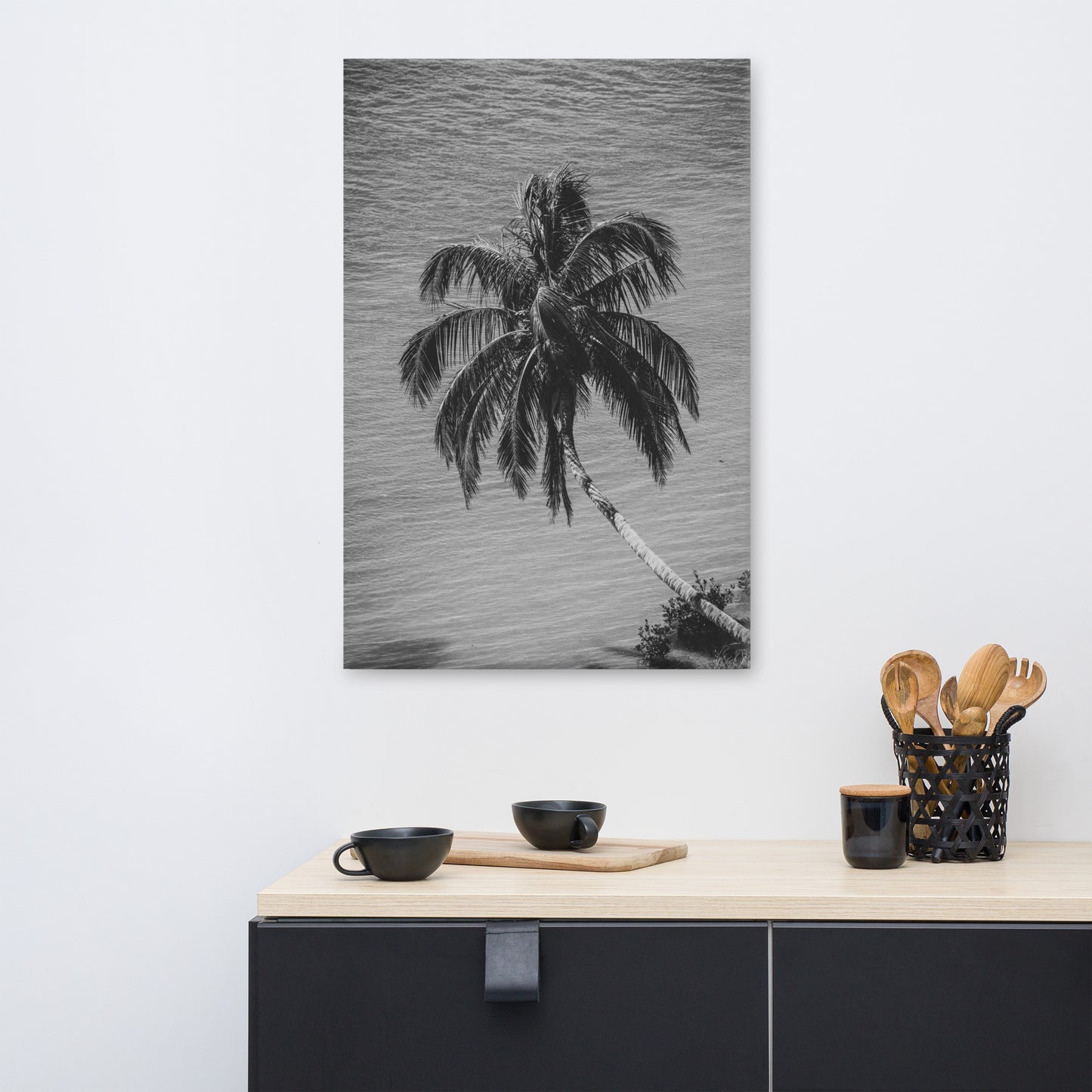 Palm Over Water Black and White Floral Nature Canvas Wall Art Prints