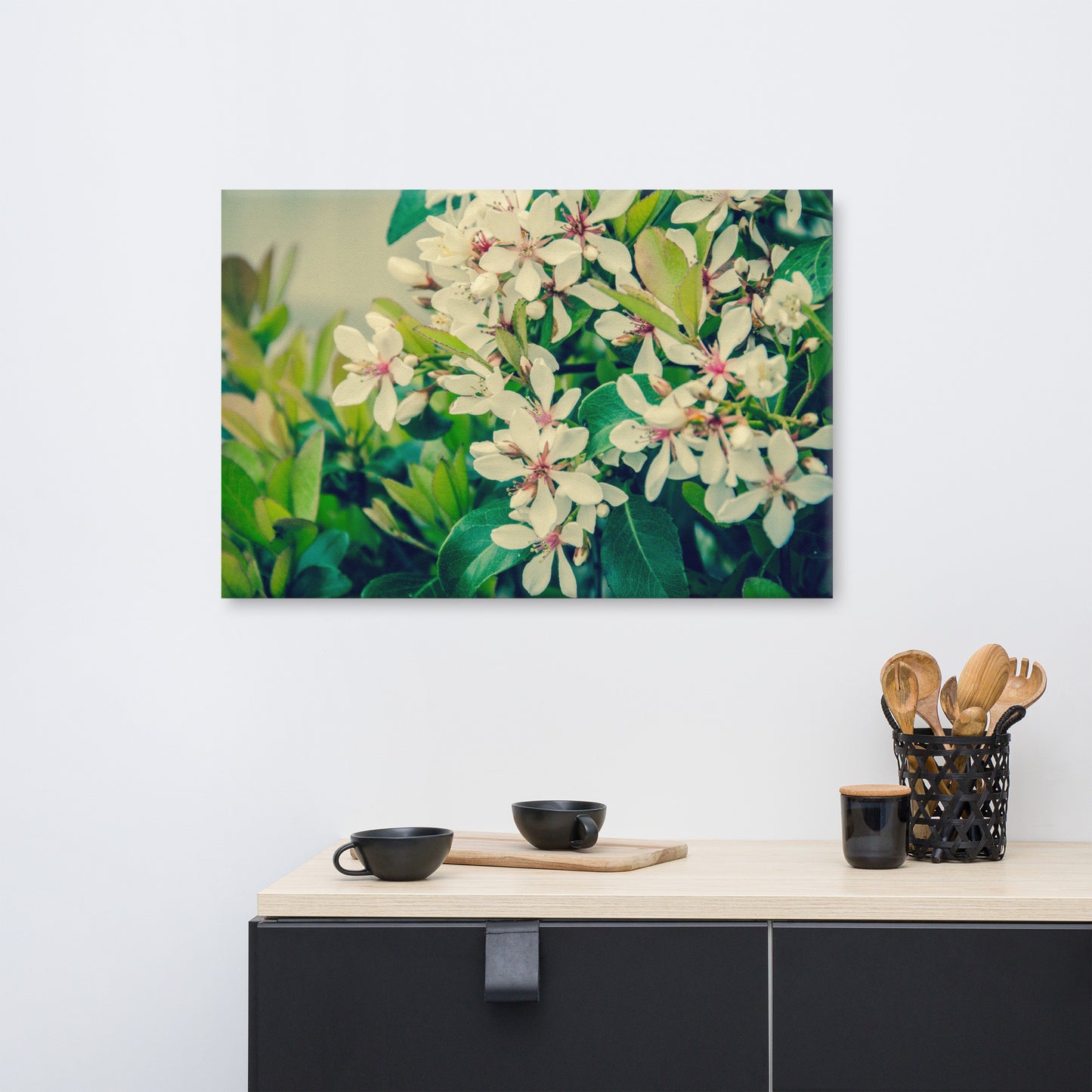 Indian Hawthorn Shrub in Bloom Colorized Floral Botanical Nature Photo Canvas Wall Art Prints