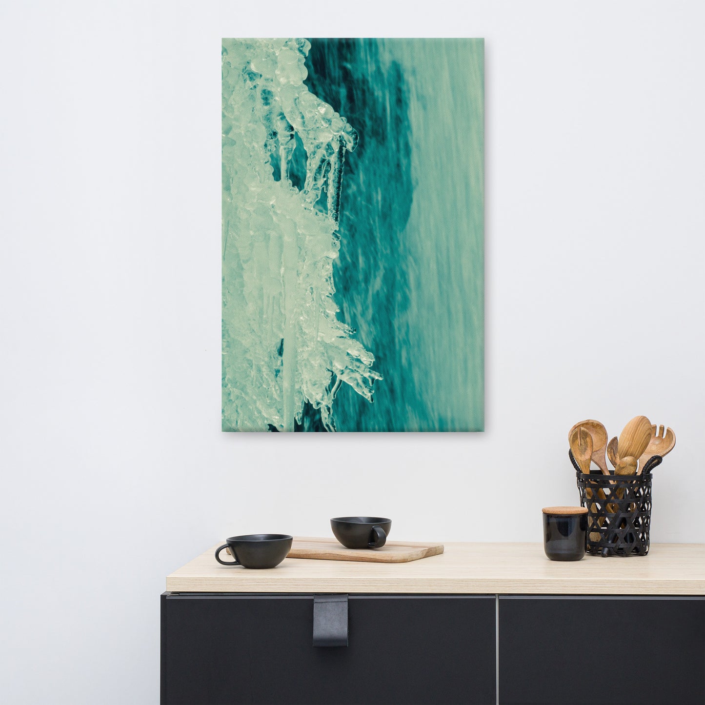 Ice and Falls Rustic Nature Photograph Canvas Wall Art Prints