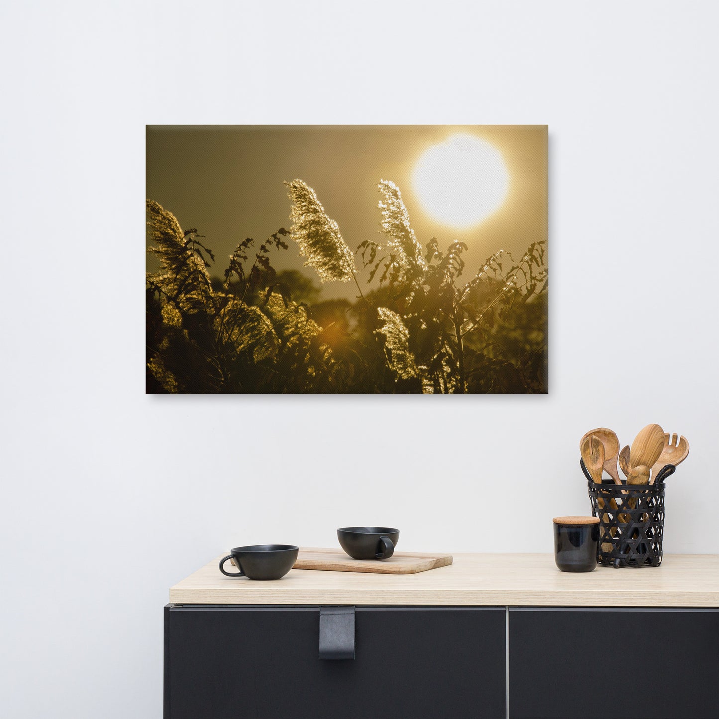 Golden Marsh Weeds Floral Nature Canvas Wall Art Prints