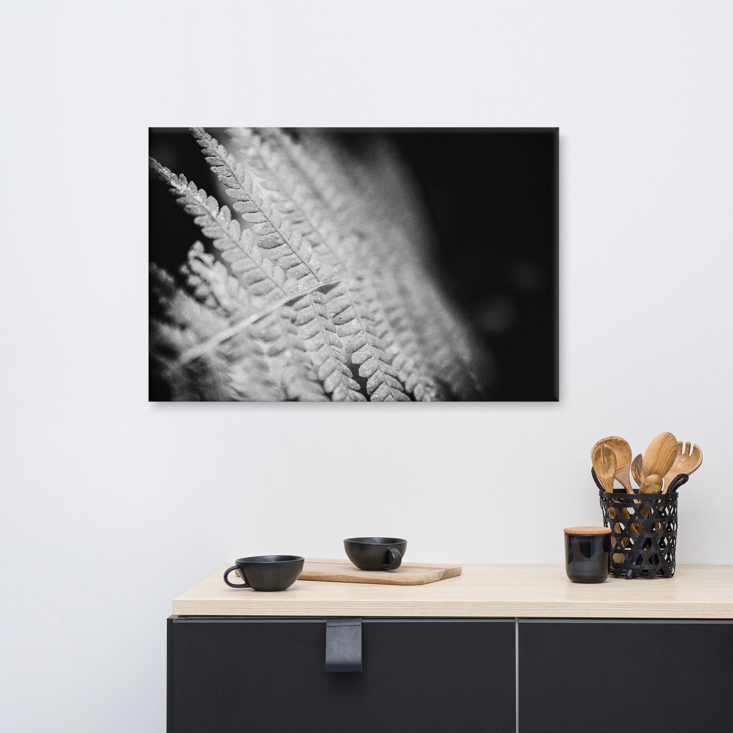 Fern Leaf In the Sunlight Black and White Floral Nature Canvas Wall Art Prints