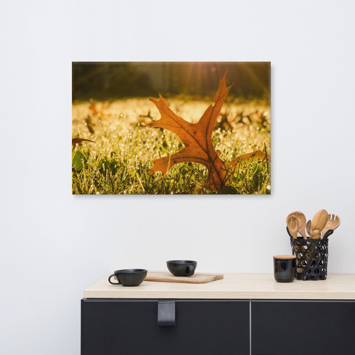Fall Leaf in Morning Sun Botanical Nature Canvas Wall Art Prints